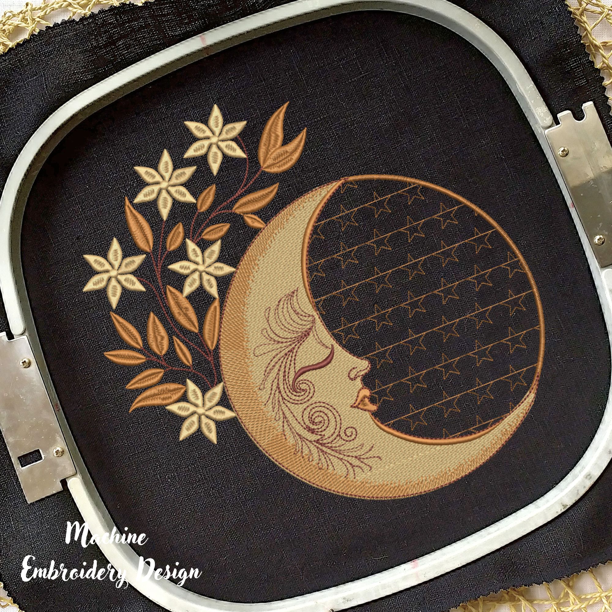 Magic Crescent Moon with Stars and Florals-3