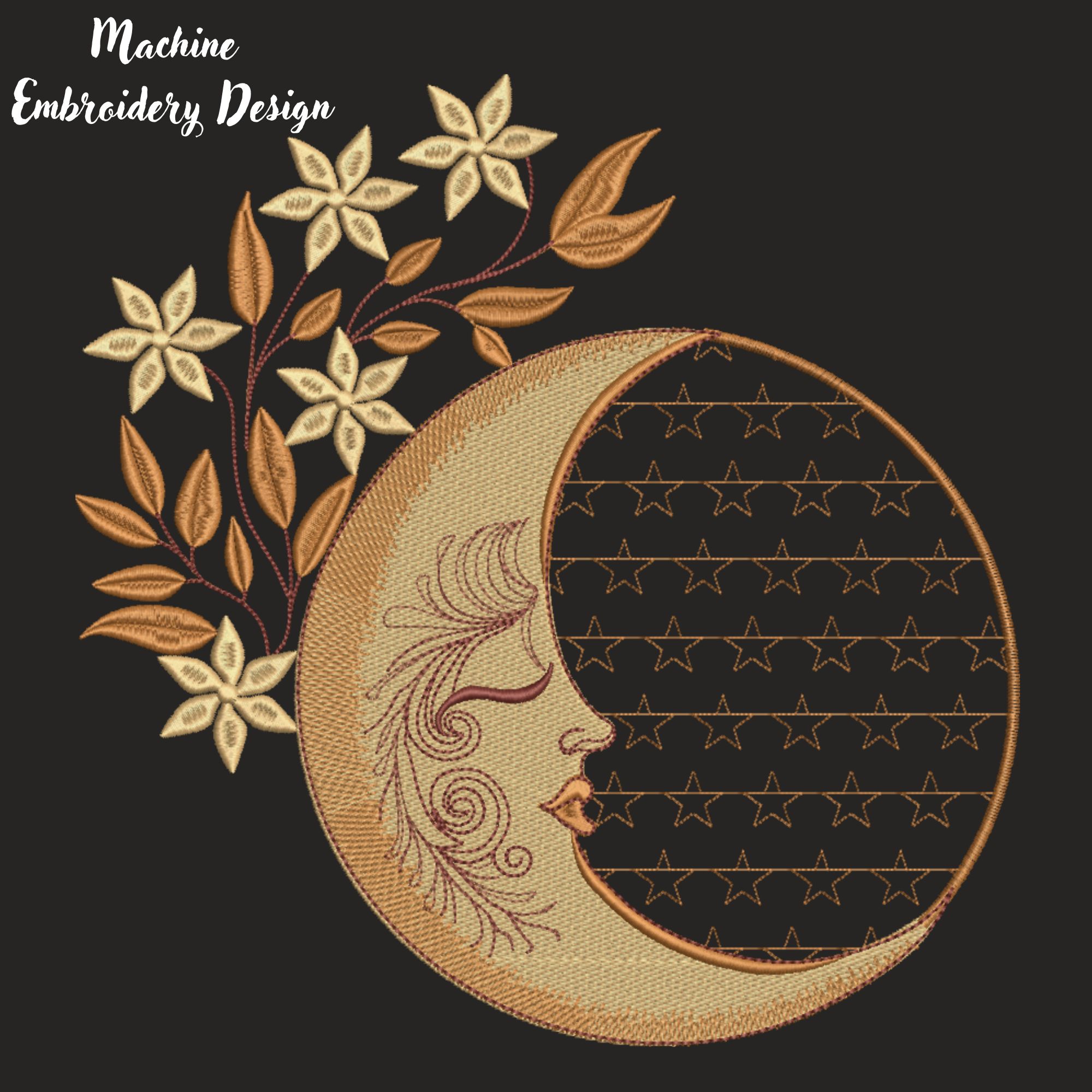 Magic Crescent Moon with Stars and Florals-6