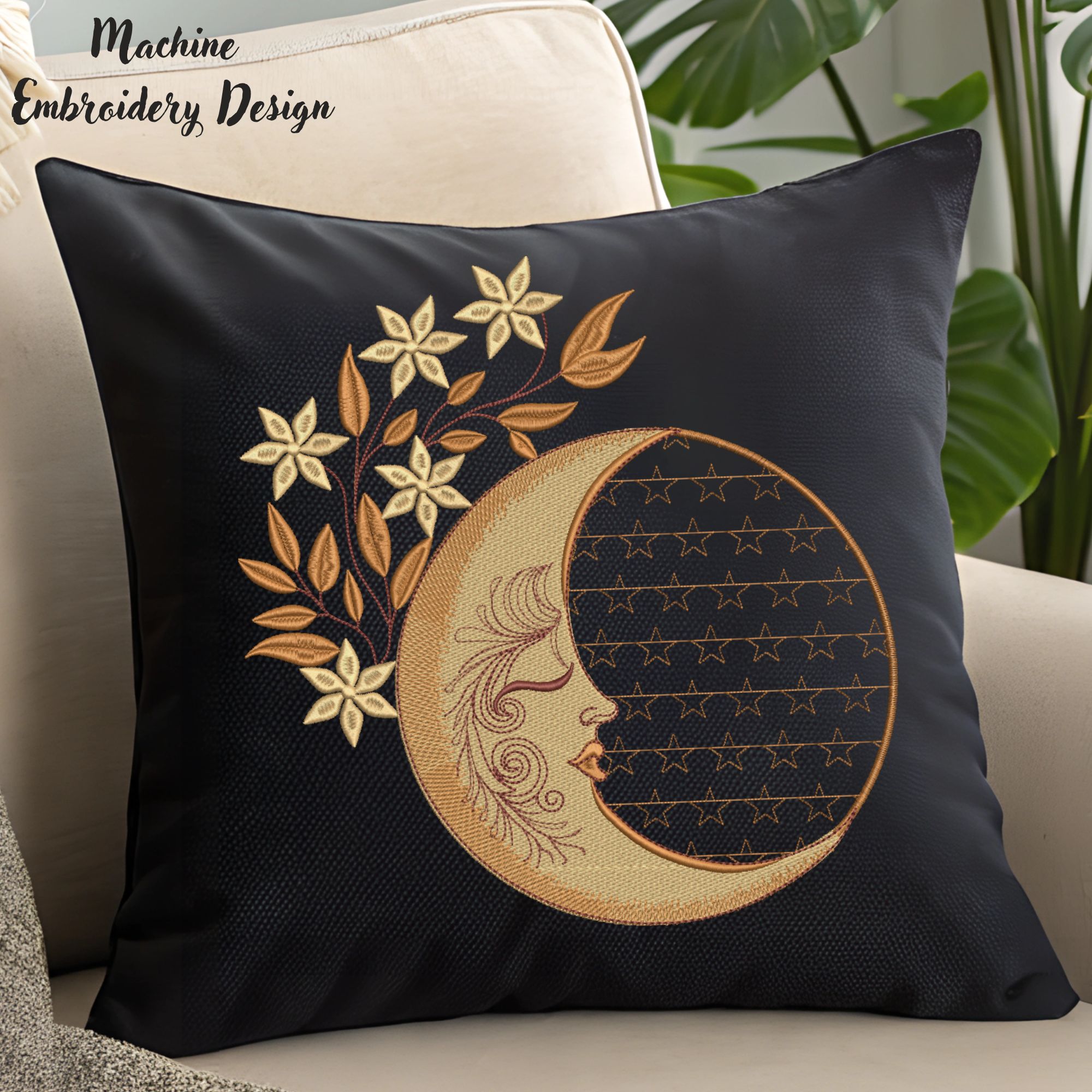 Magic Crescent Moon with Stars and Florals-7