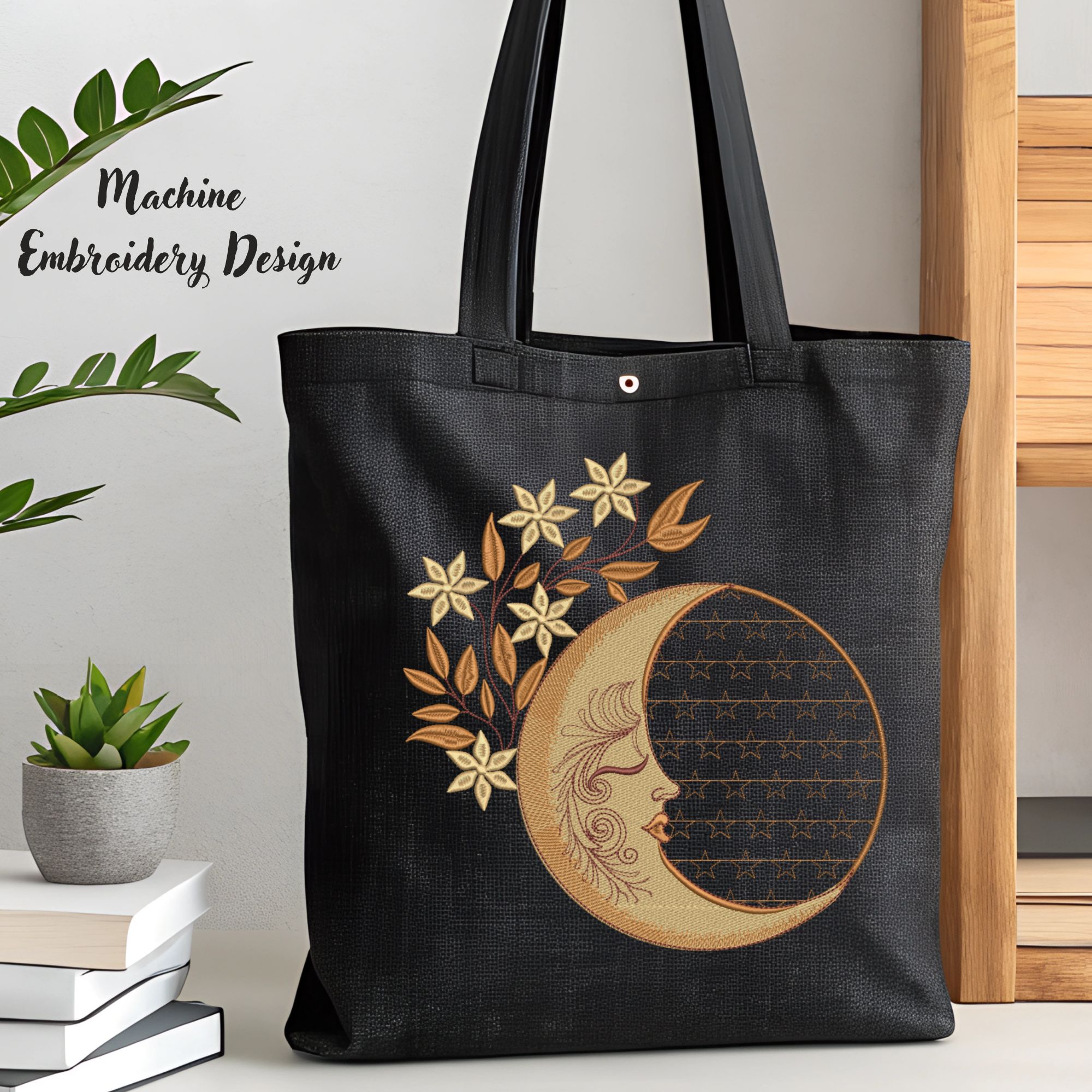 Magic Crescent Moon with Stars and Florals-9