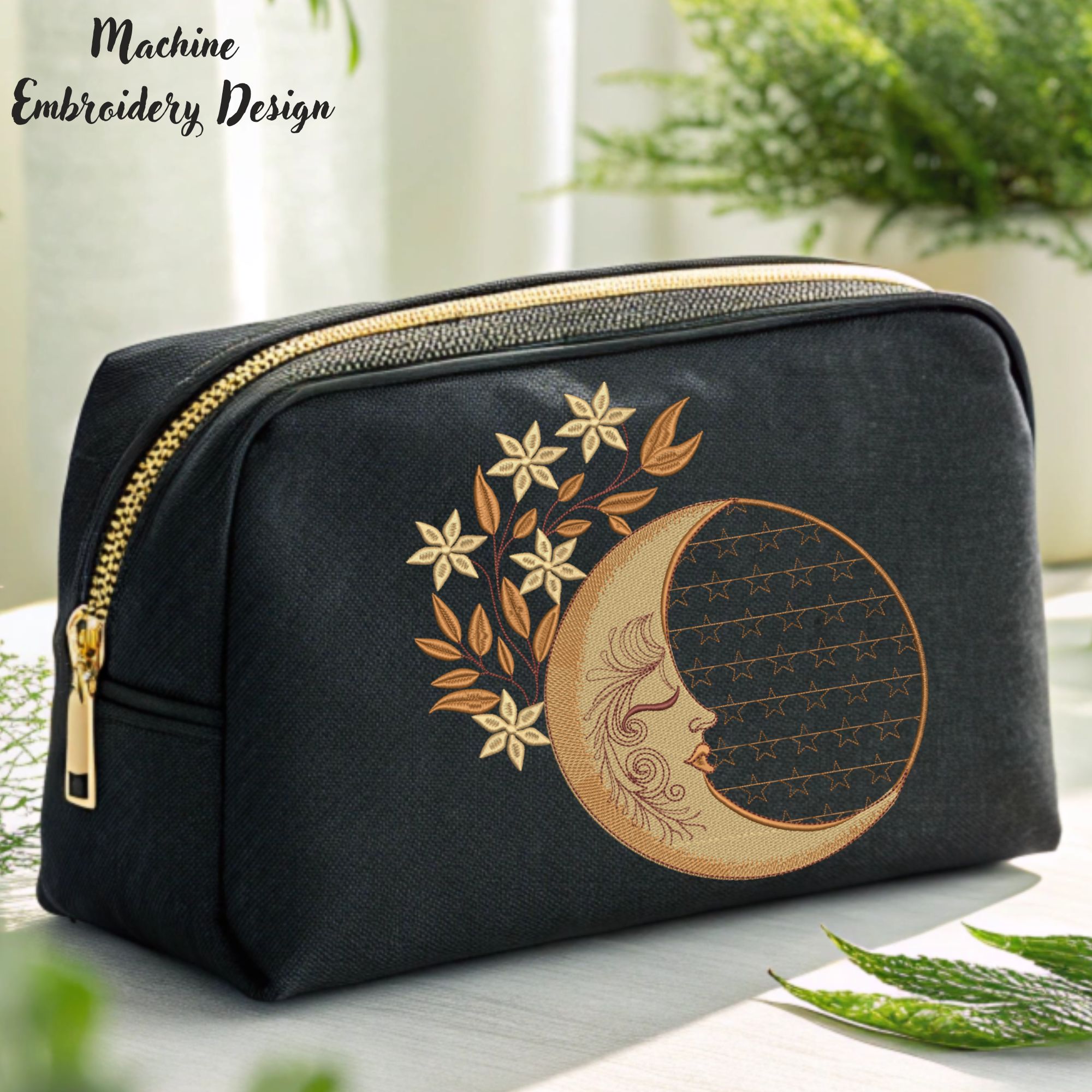 Magic Crescent Moon with Stars and Florals-10