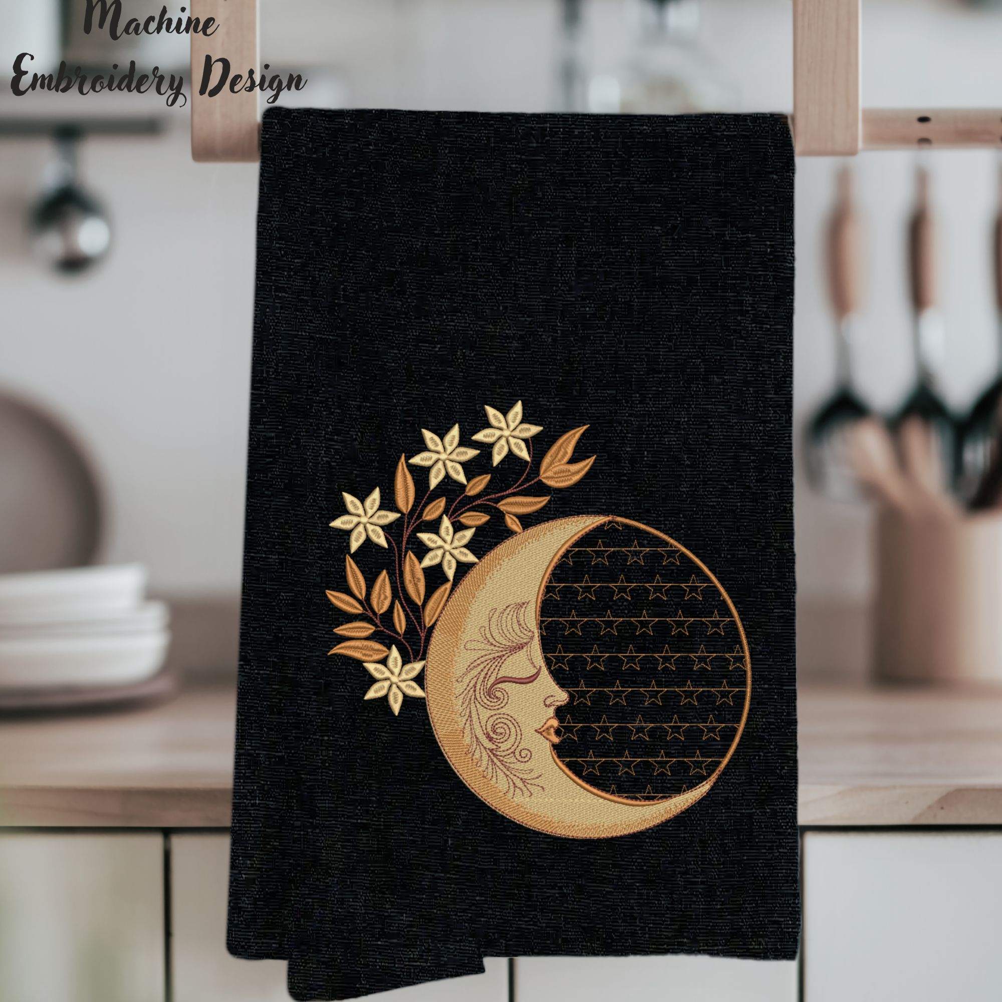 Magic Crescent Moon with Stars and Florals-11