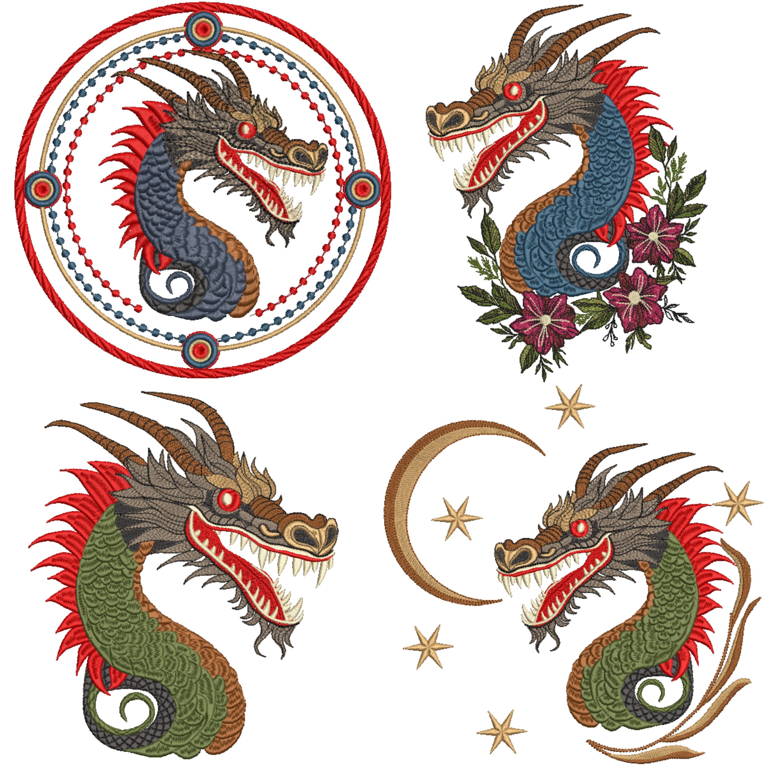 Set of 4 Chinese Dragon Moon and Stars-3