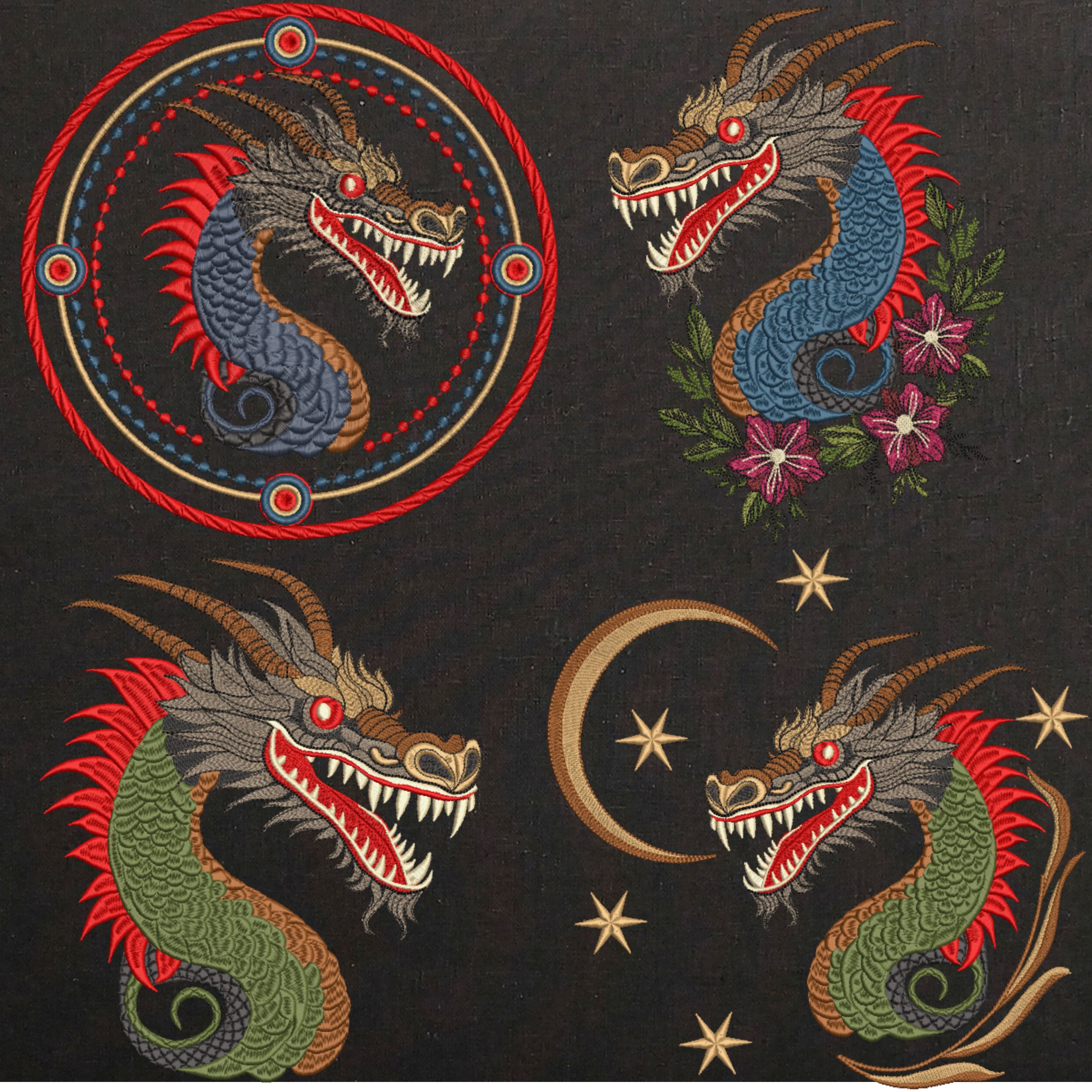 Set of 4 Chinese Dragon Moon and Stars-4