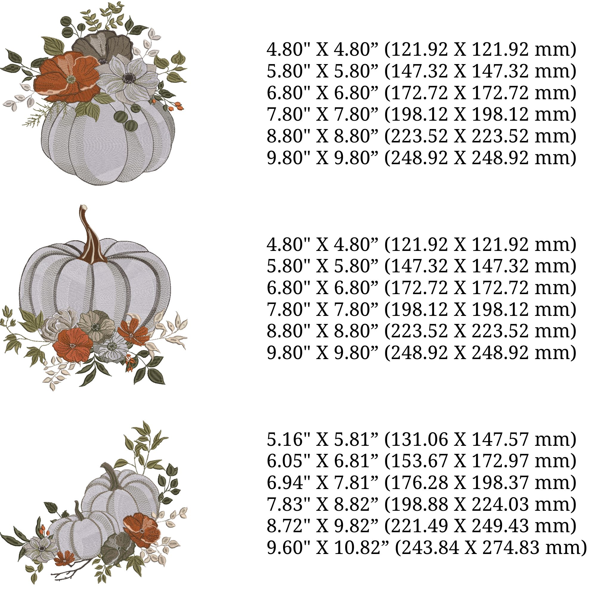 Set of 3 Fall White Pumpkin and Flowers-4