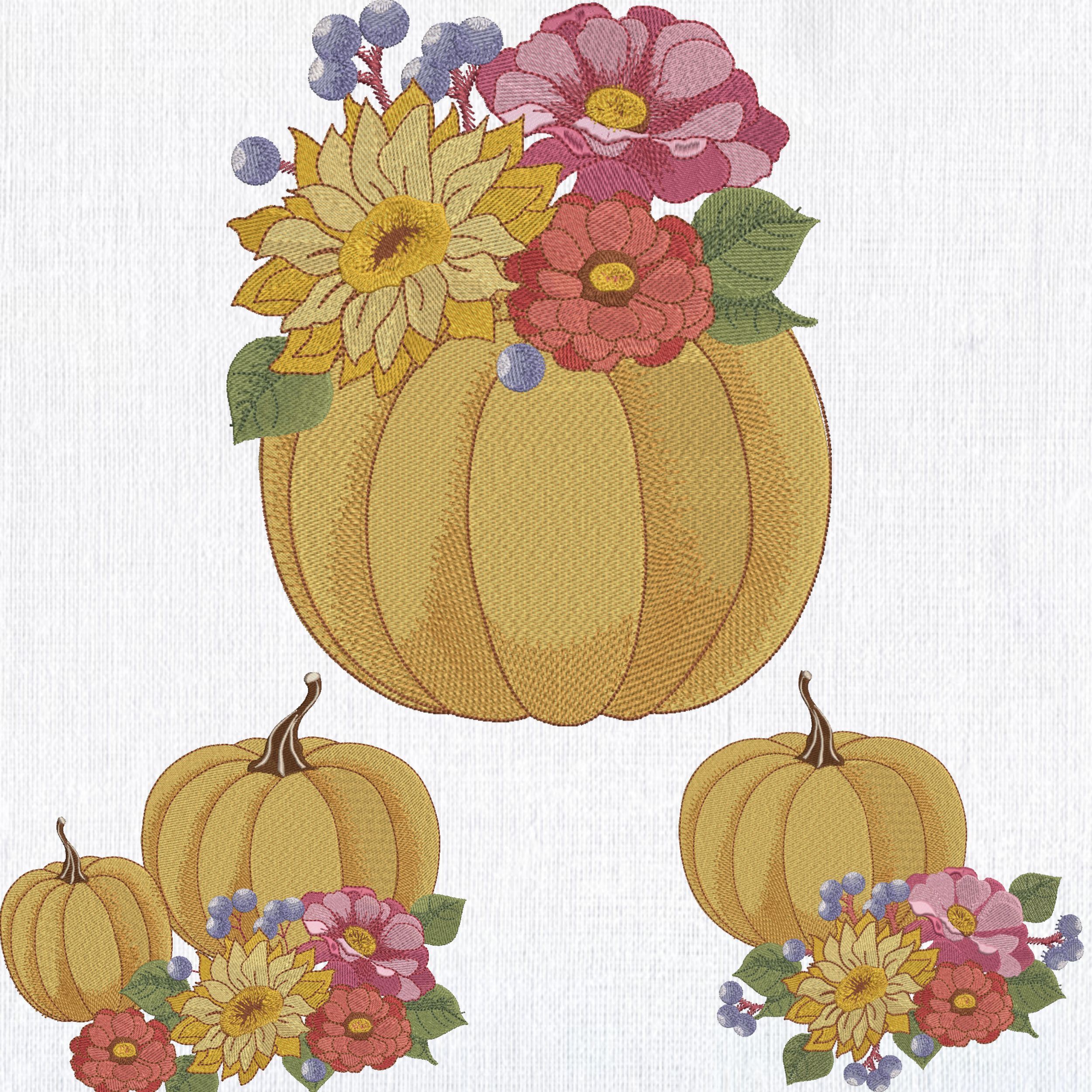 Set of 3 Fall Pumpkin and Flowers-3