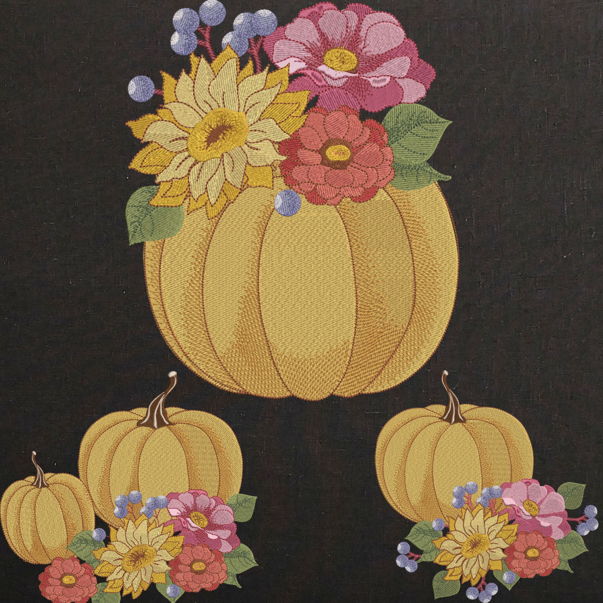 Set of 3 Fall Pumpkin and Flowers-5