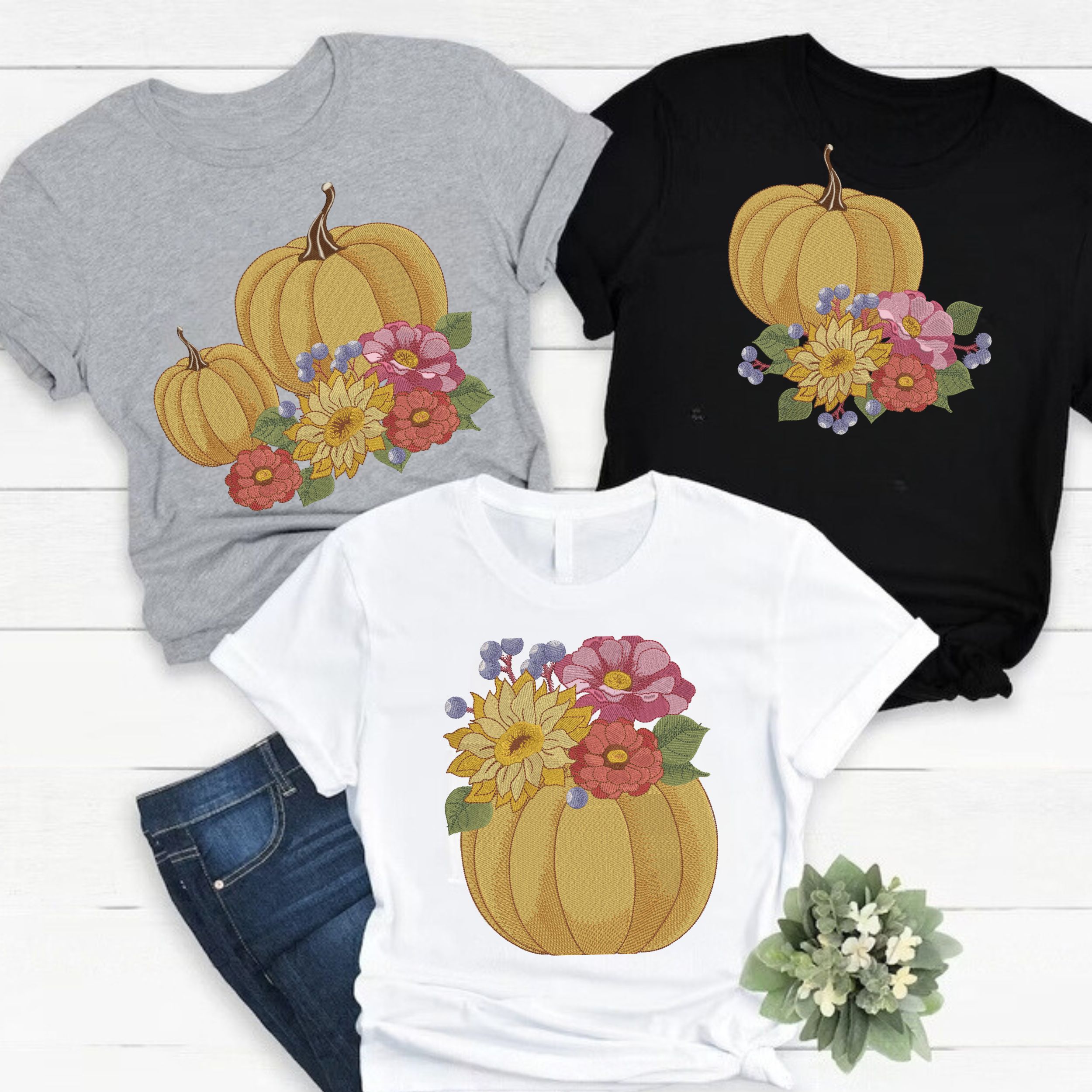 Set of 3 Fall Pumpkin and Flowers-10