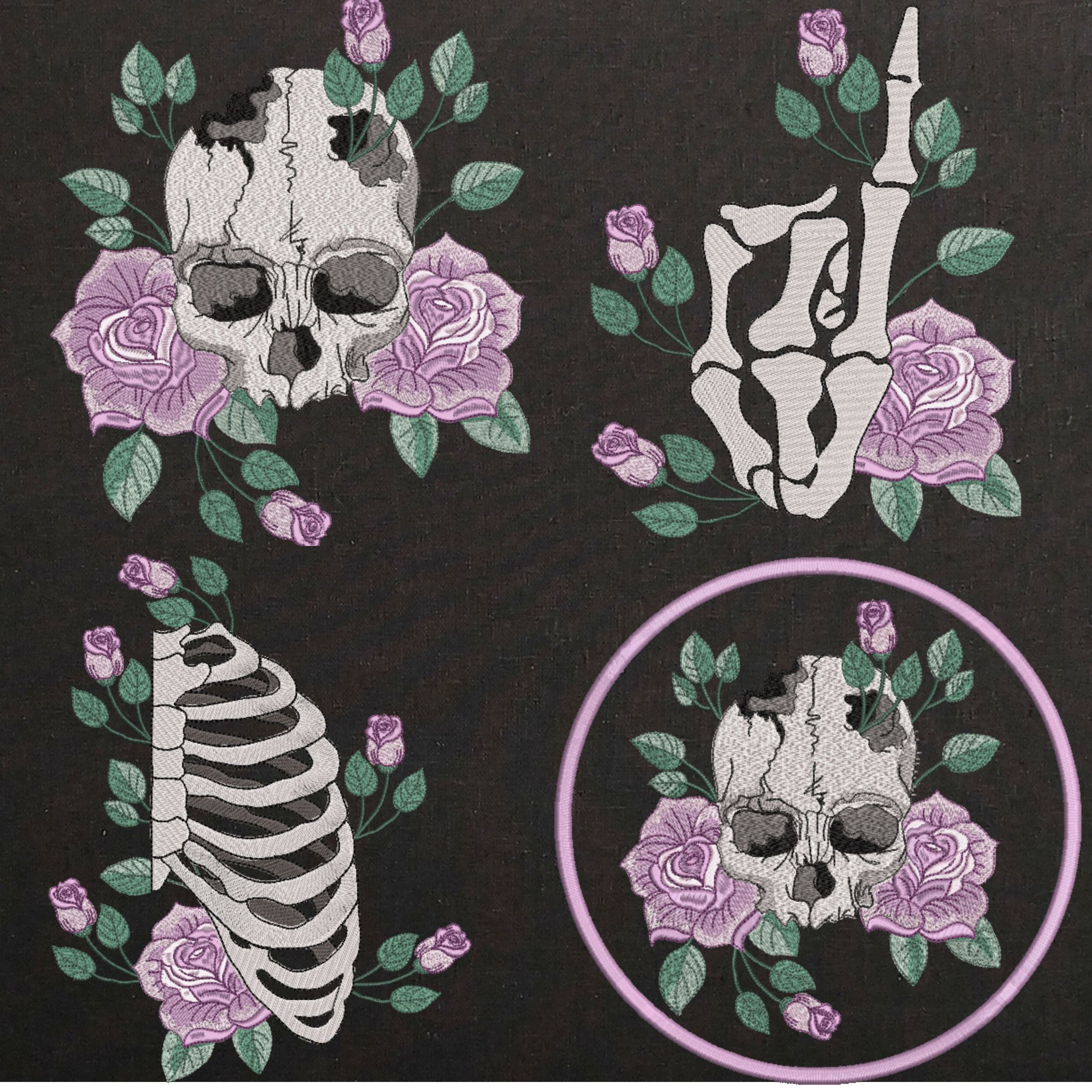 Set of 4 Skull and Skeleton with Roses-4