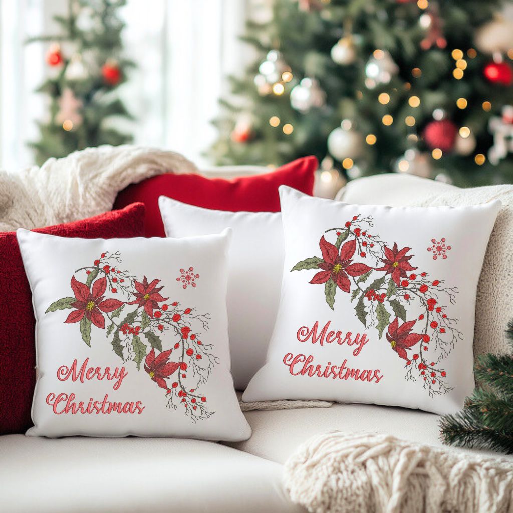 Merry Christmas Poinsettia for Pillows-3