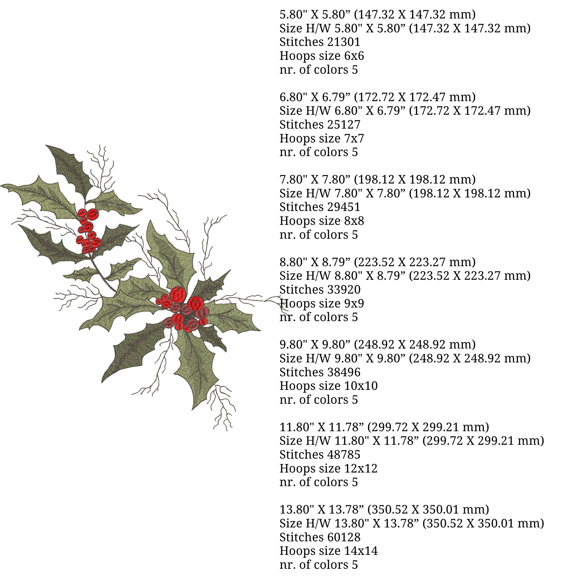 Christmas Holly Leaves and Berries 3-4