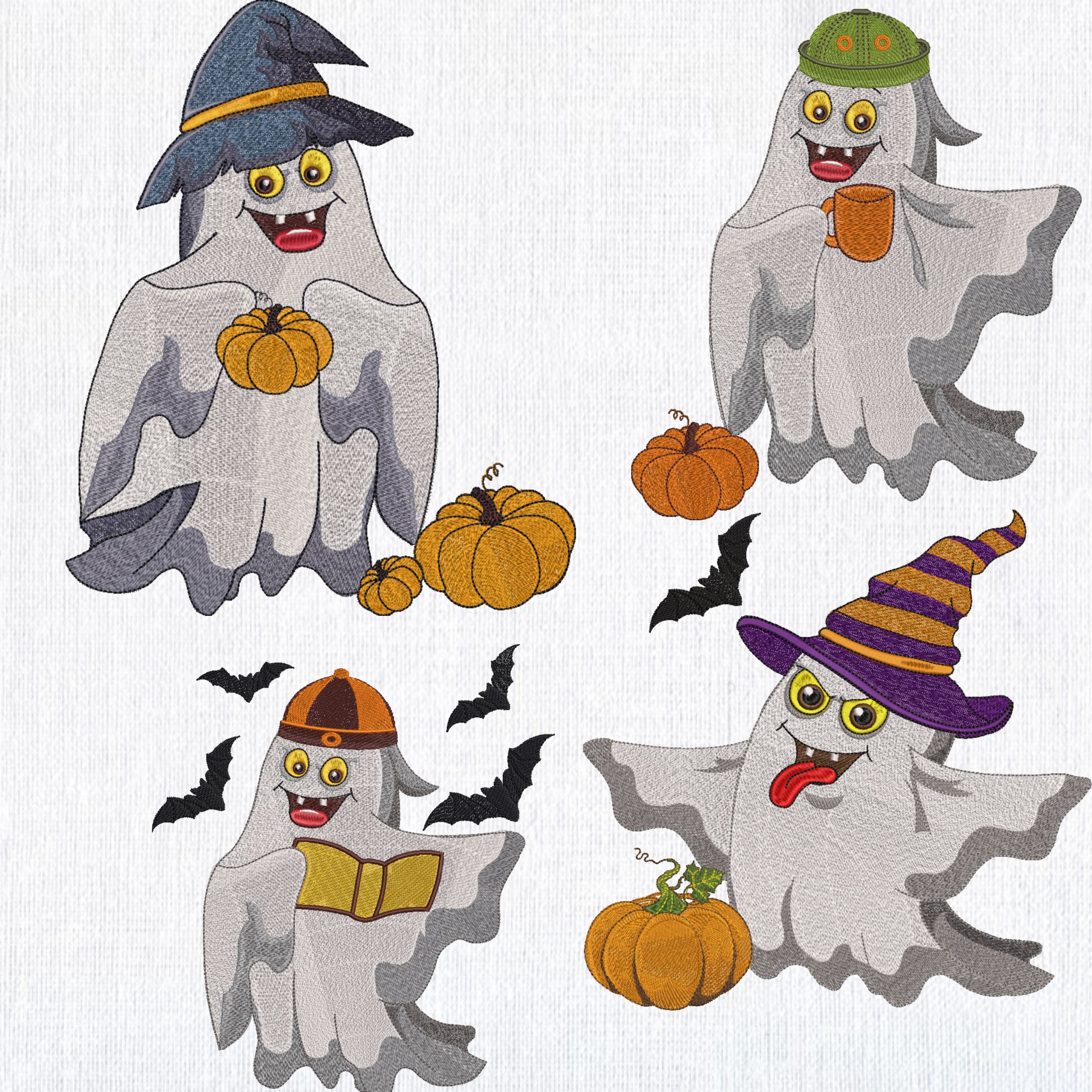 Set of 4 Smile Spooky Ghost in Hat-3