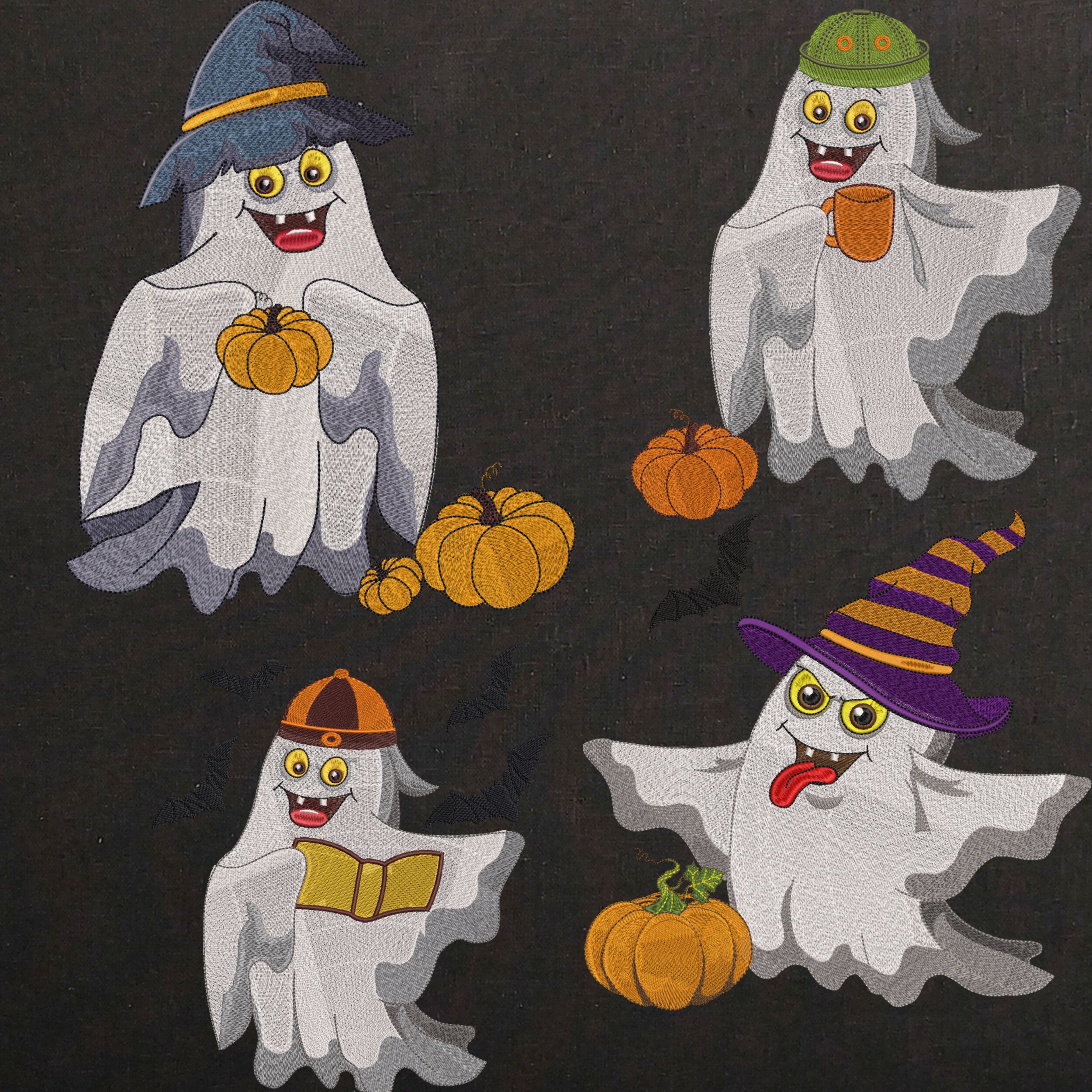 Set of 4 Smile Spooky Ghost in Hat-6