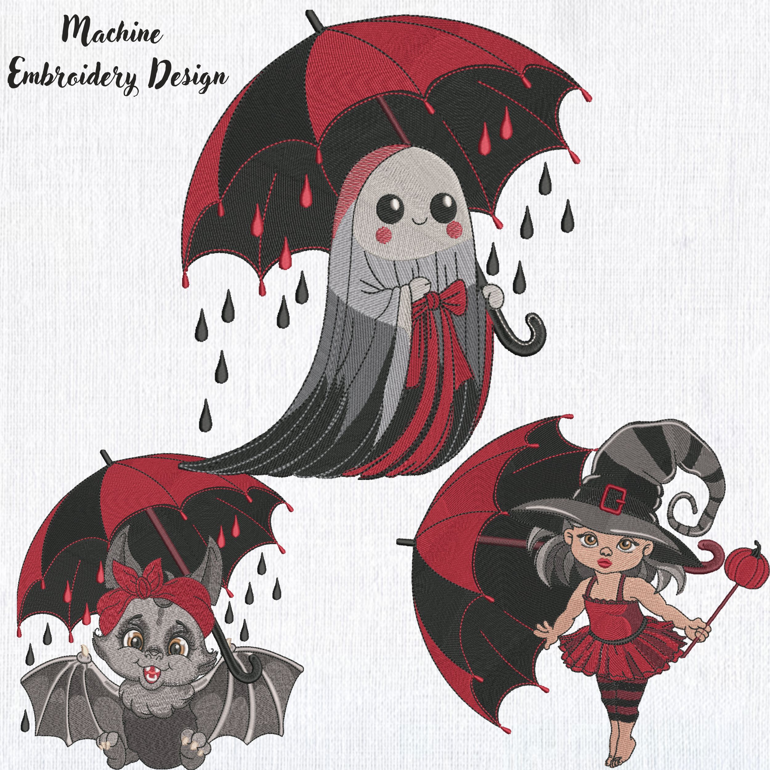 Set of 3 Cute Baby Ghost, Bat, Girl with Umbrella-3