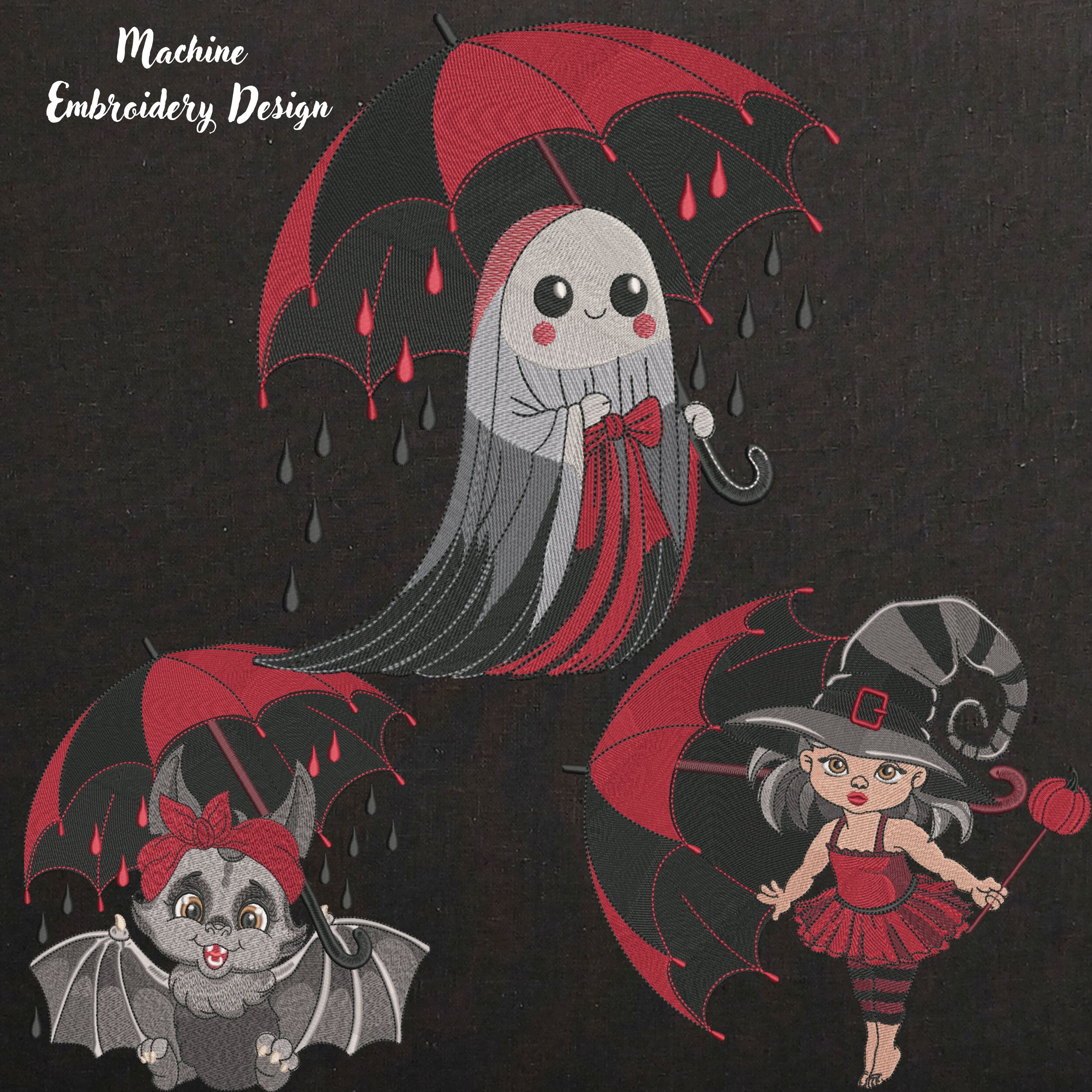 Set of 3 Cute Baby Ghost, Bat, Girl with Umbrella-5