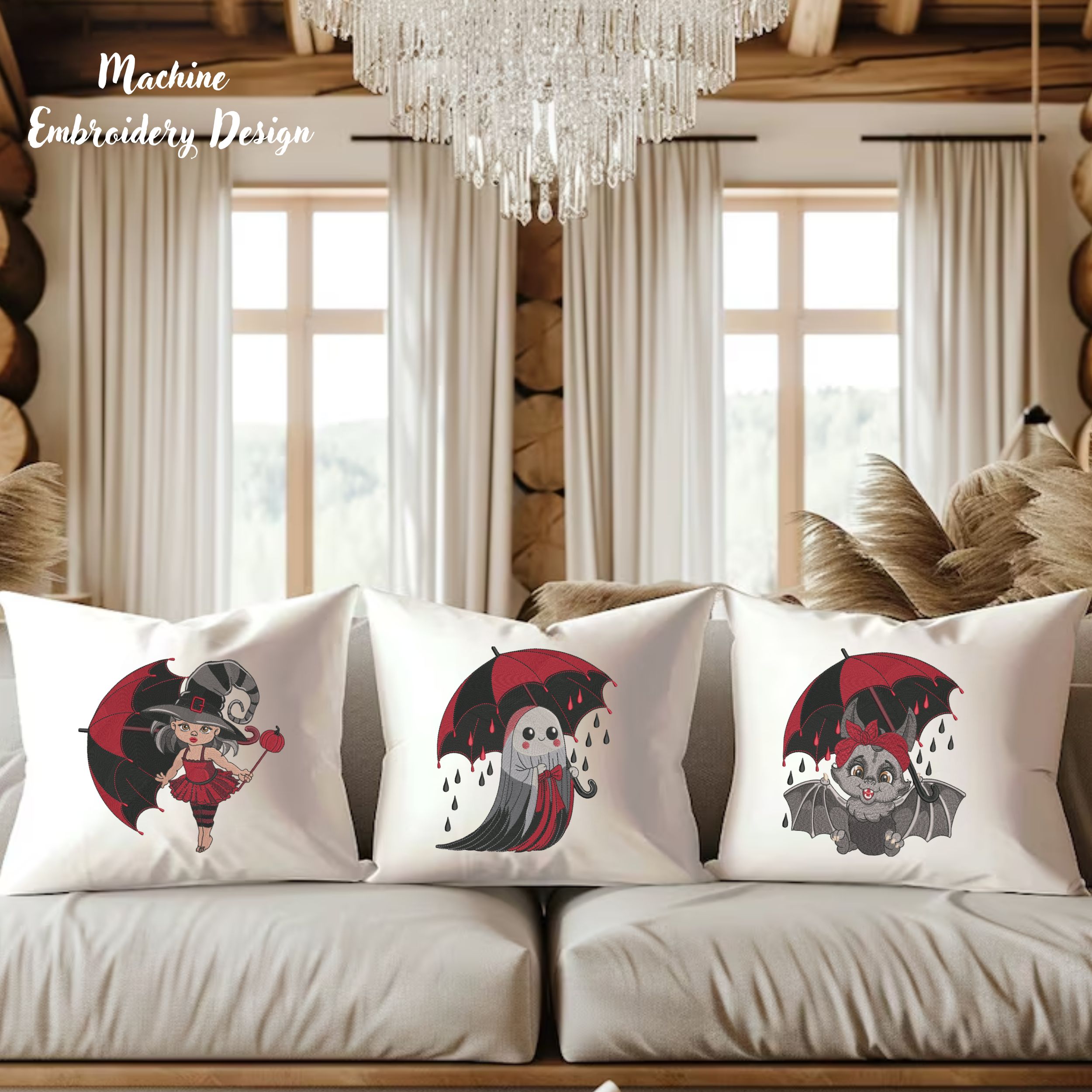 Set of 3 Cute Baby Ghost, Bat, Girl with Umbrella-9