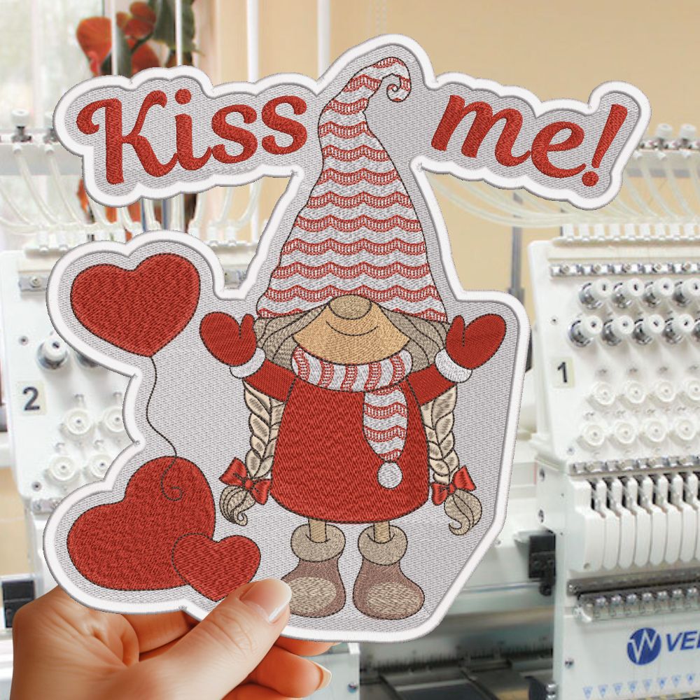 Patch Valentine Cute Funny Gnome and heart balloons-3