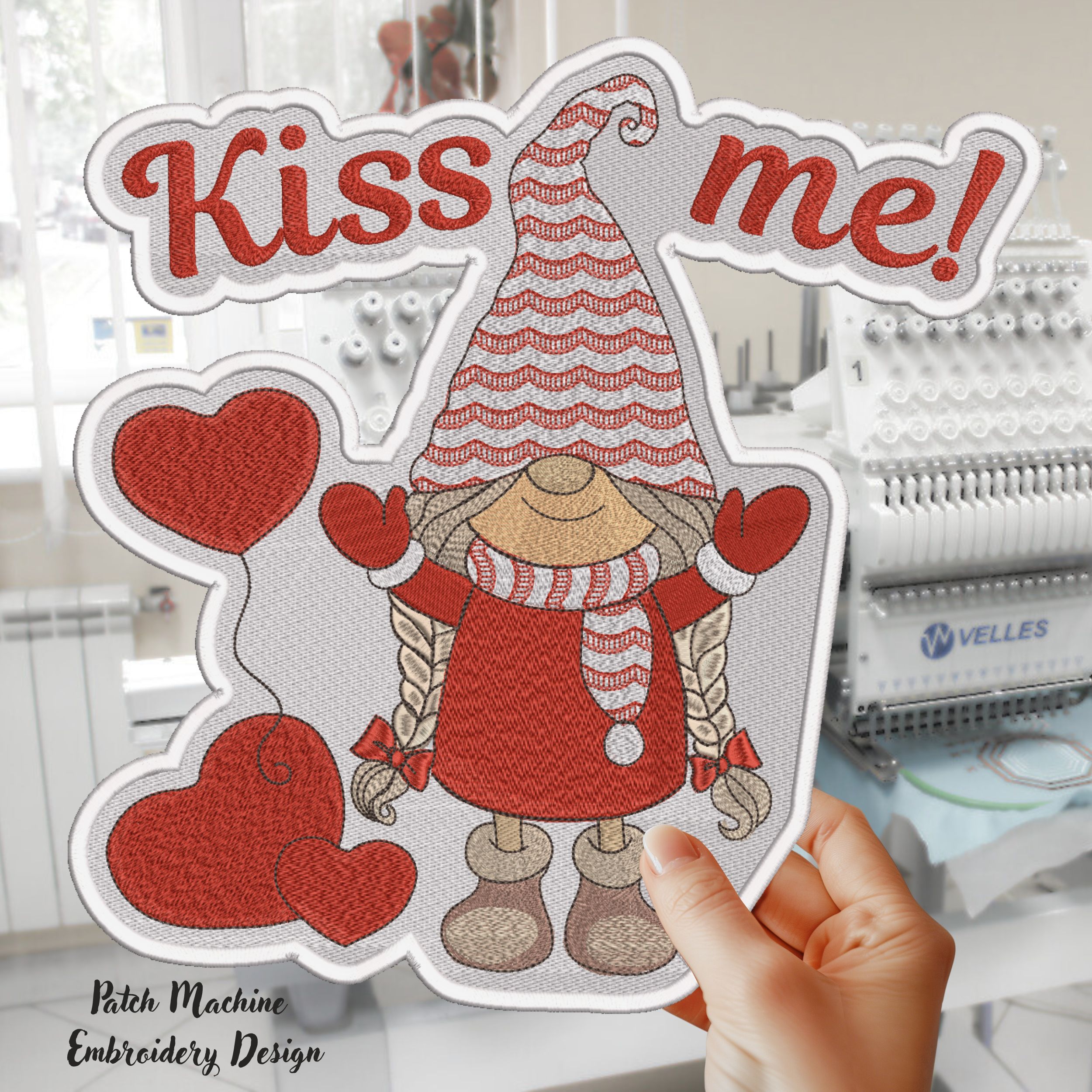 Patch Valentine Cute Funny Gnome and heart balloons-5