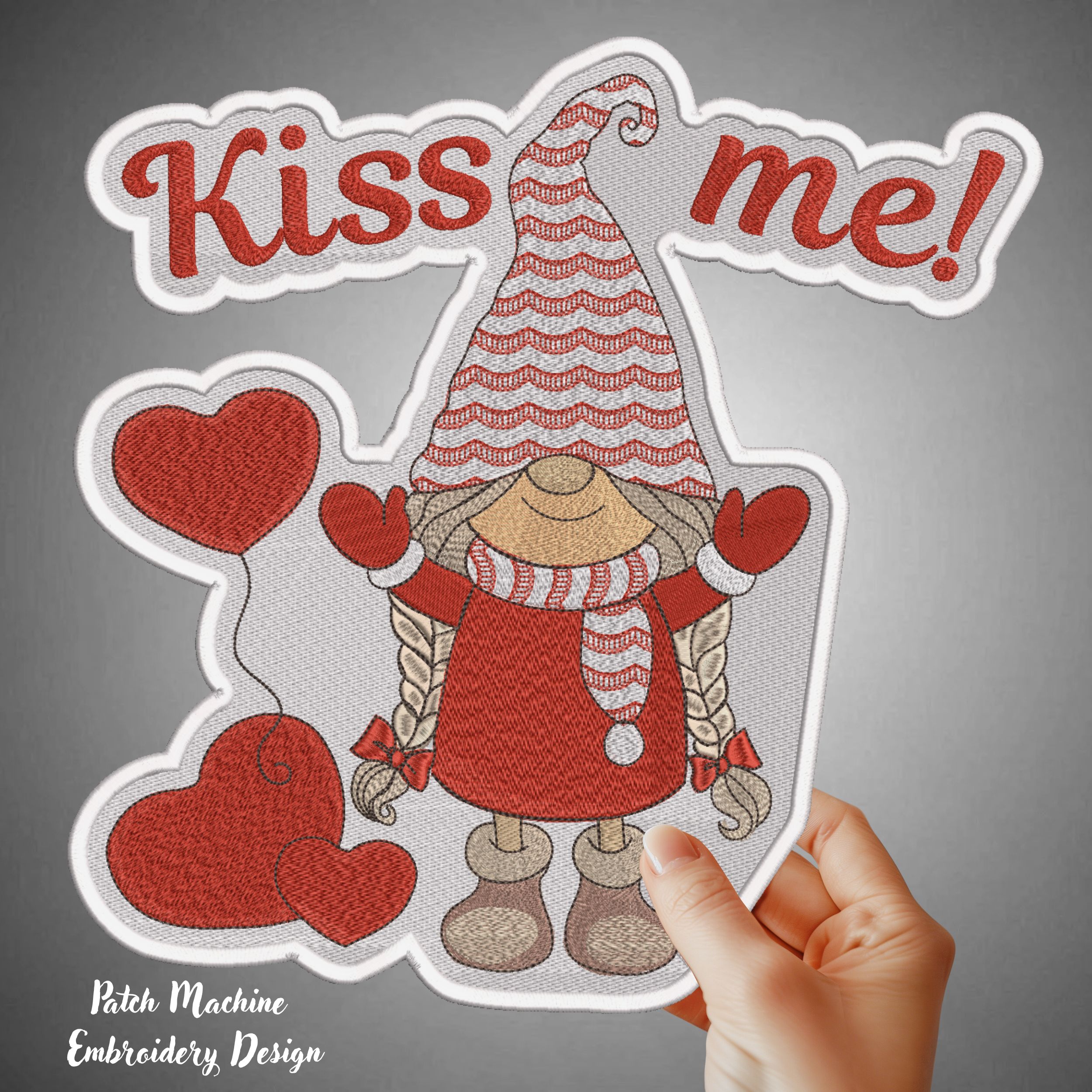 Patch Valentine Cute Funny Gnome and heart balloons-9