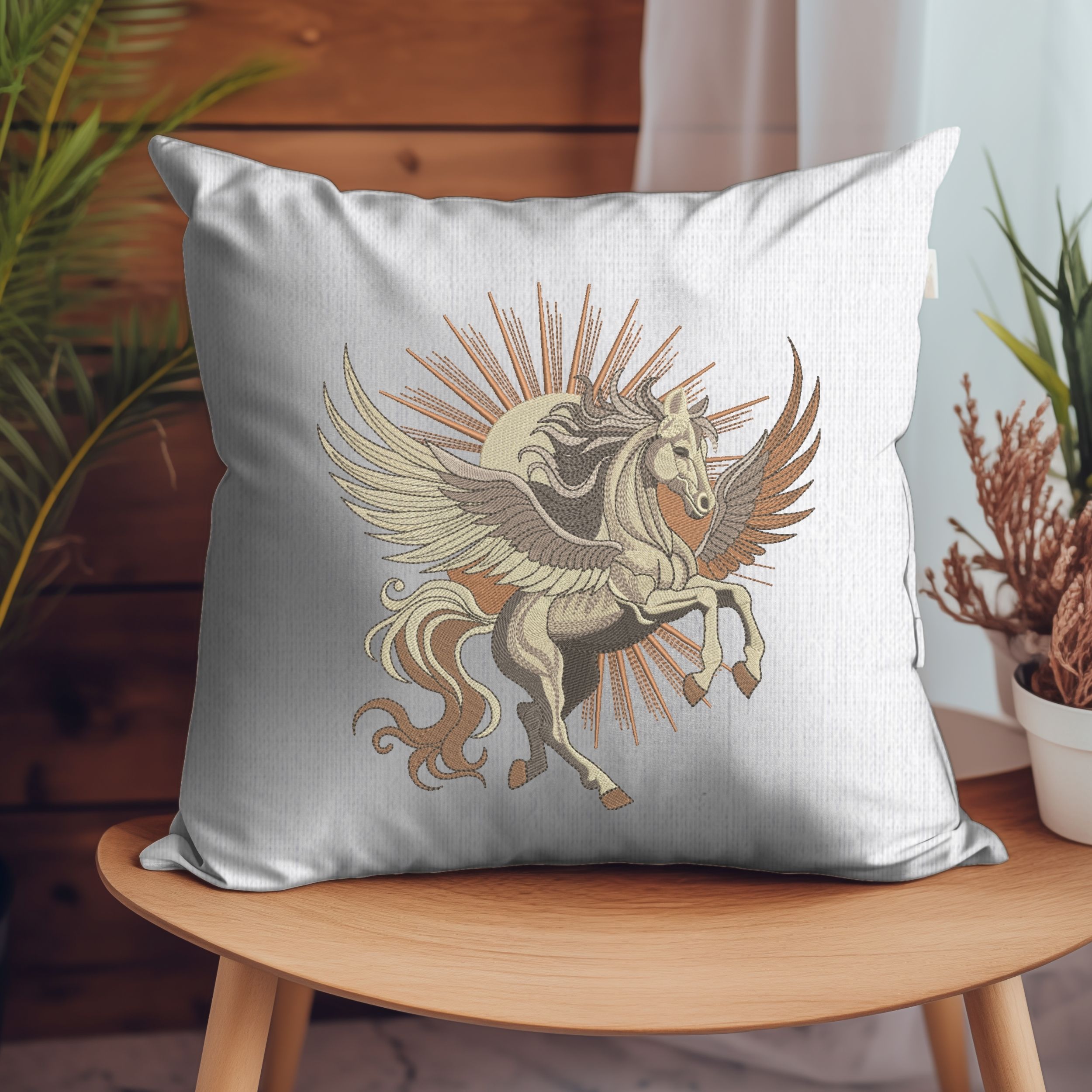 Mystical Pegasus with flowing wings and Radiant Sun-7