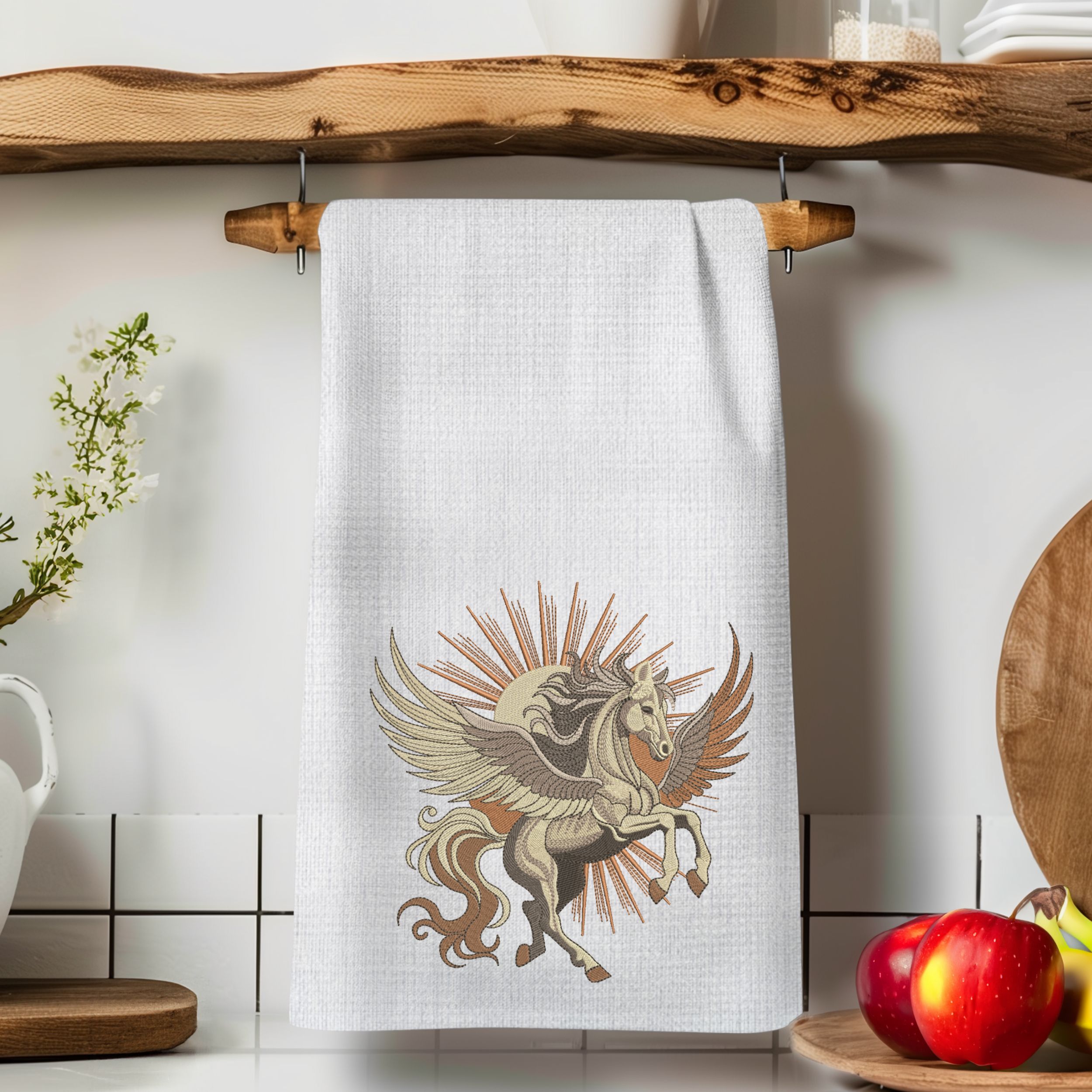 Mystical Pegasus with flowing wings and Radiant Sun-9