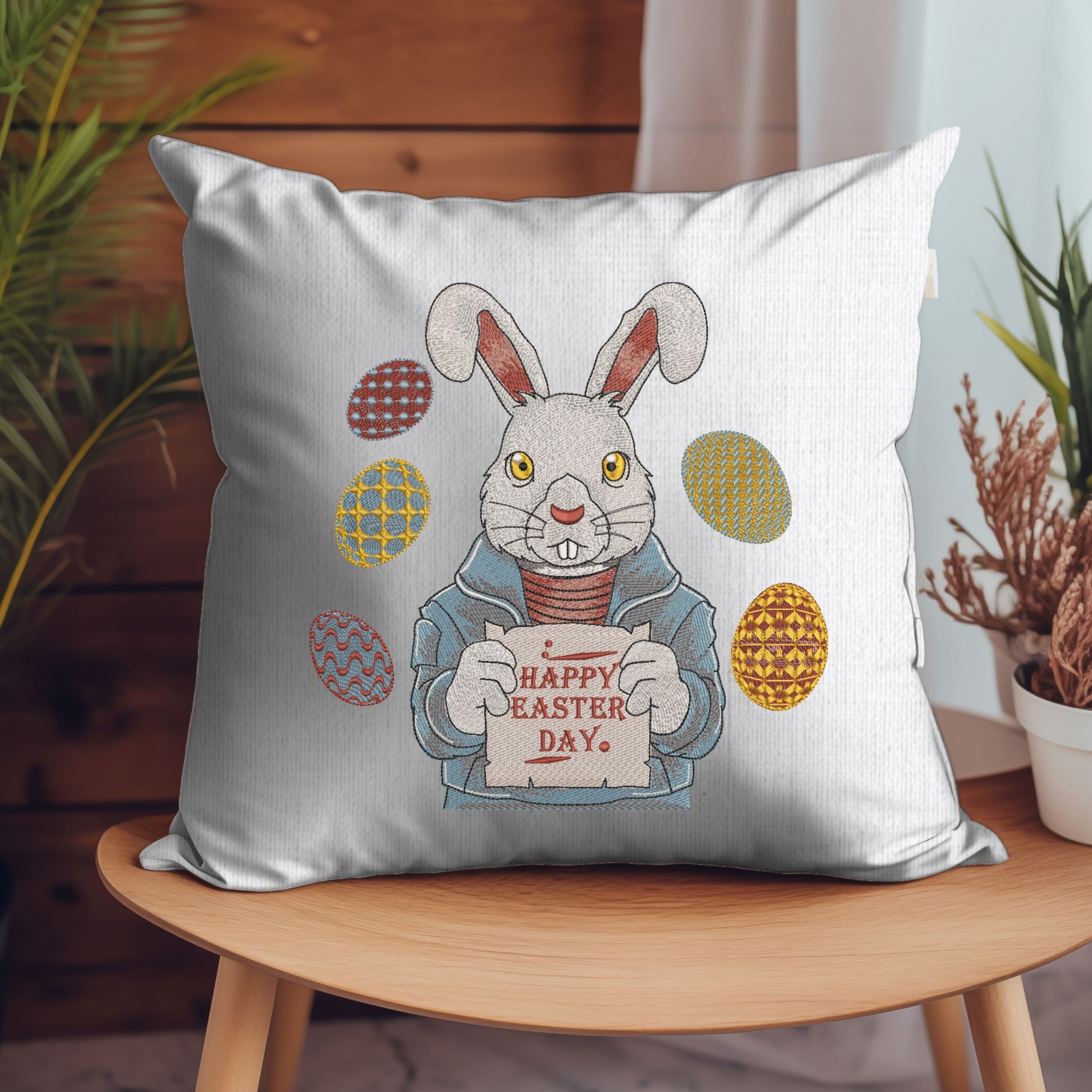 Cute Easter Bunny with Happy Easter Day Sign-6