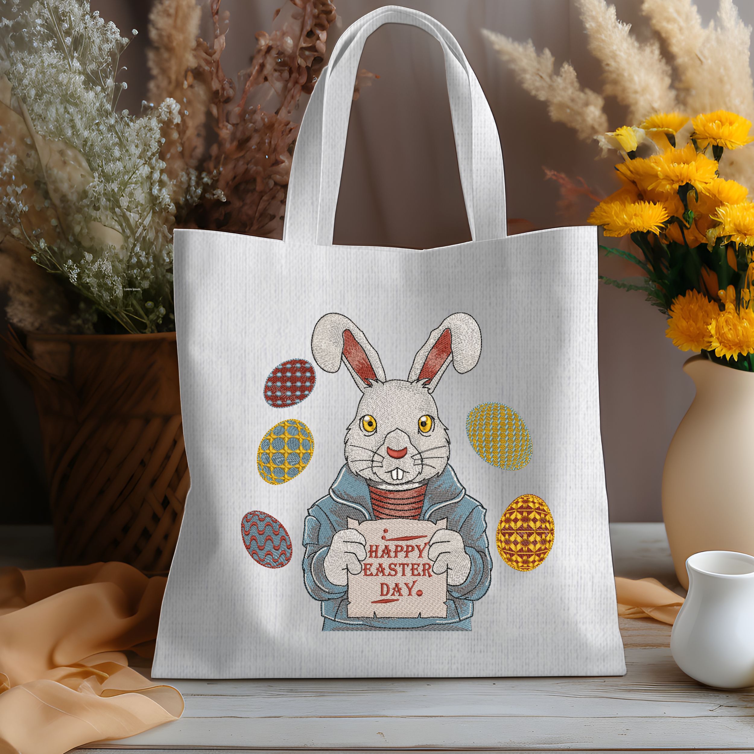 Cute Easter Bunny with Happy Easter Day Sign-8