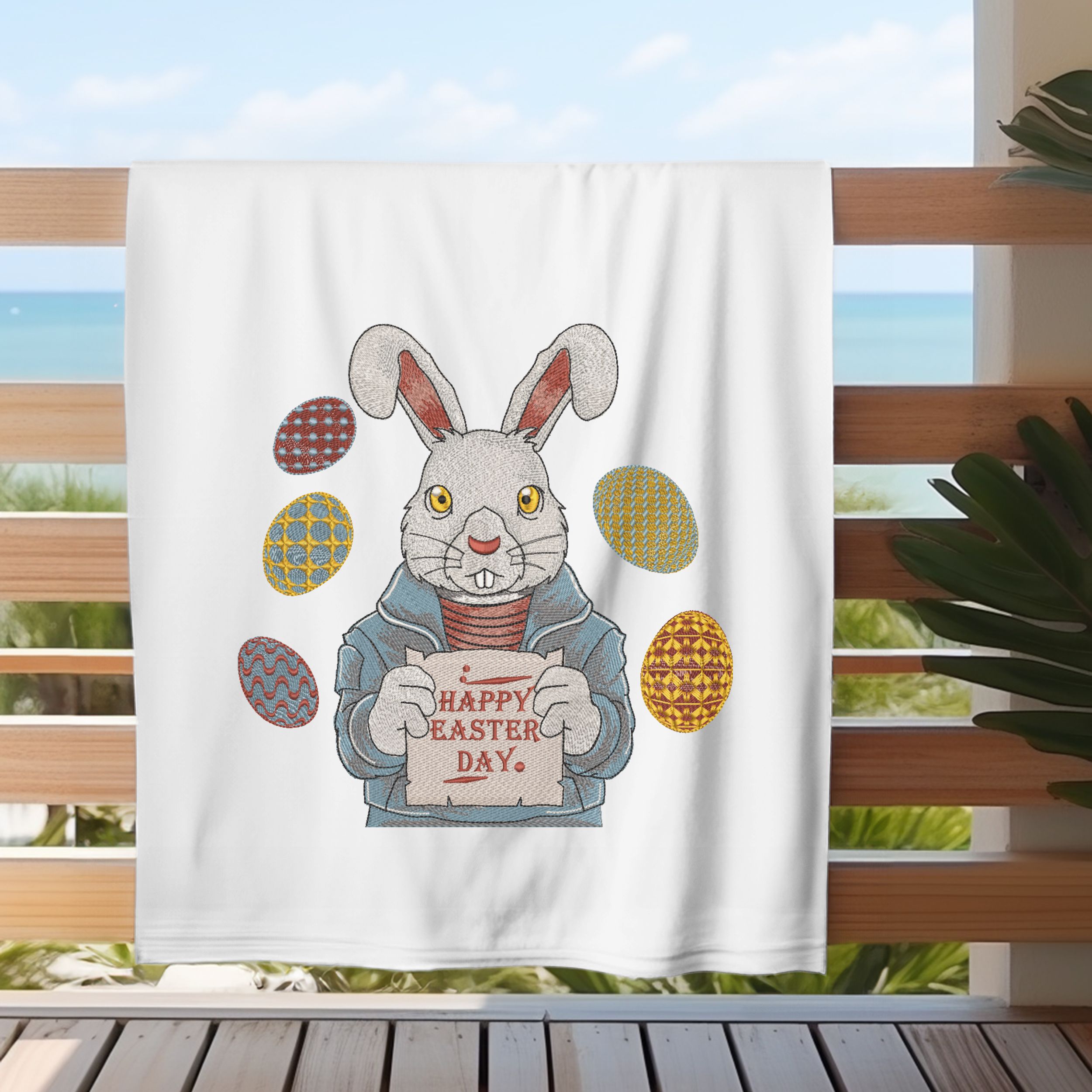 Cute Easter Bunny with Happy Easter Day Sign-11