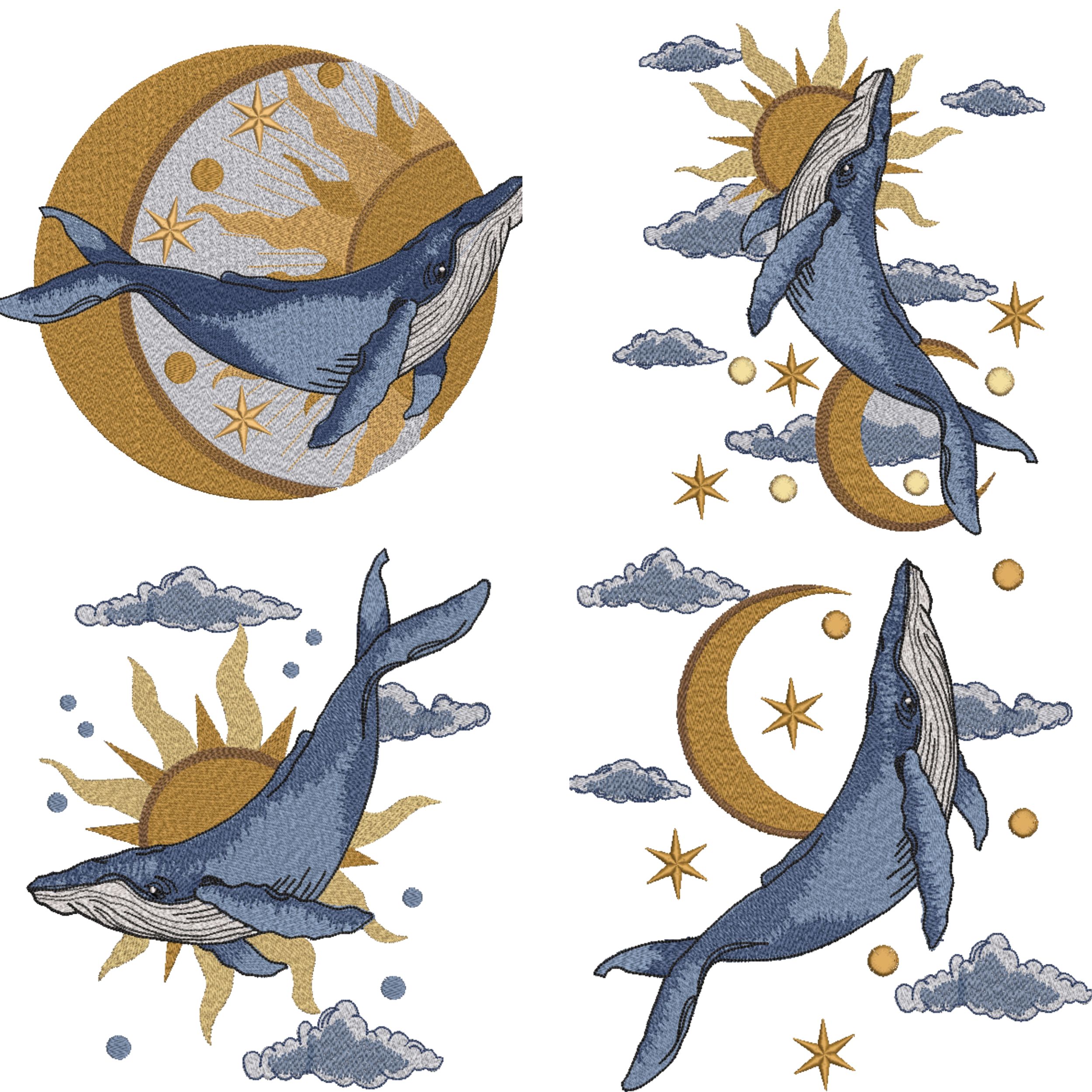 Set of 4 Magic Blue Whale Sun and Moon-3