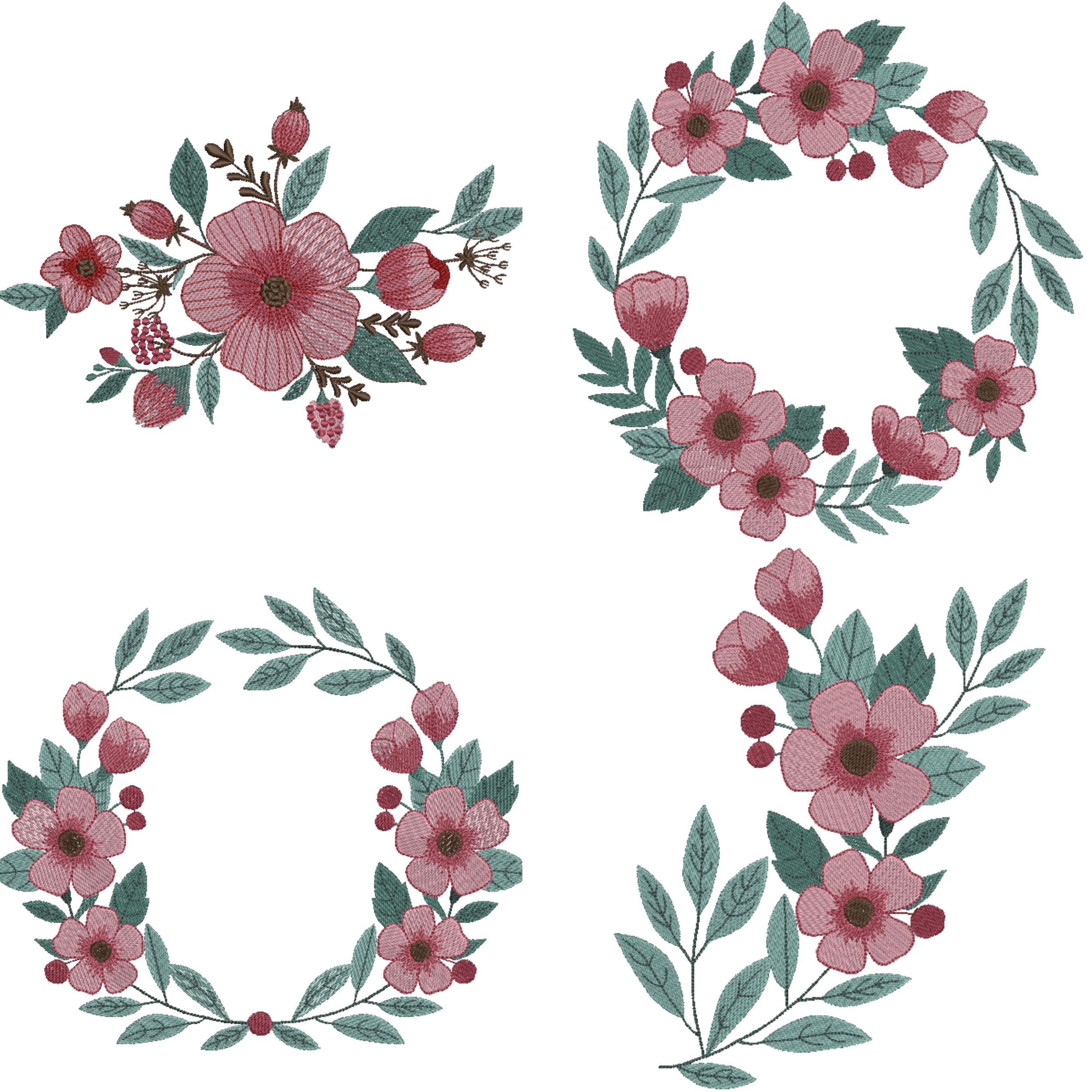 Set of 4 Wreath and Branch of Pink Flower-3