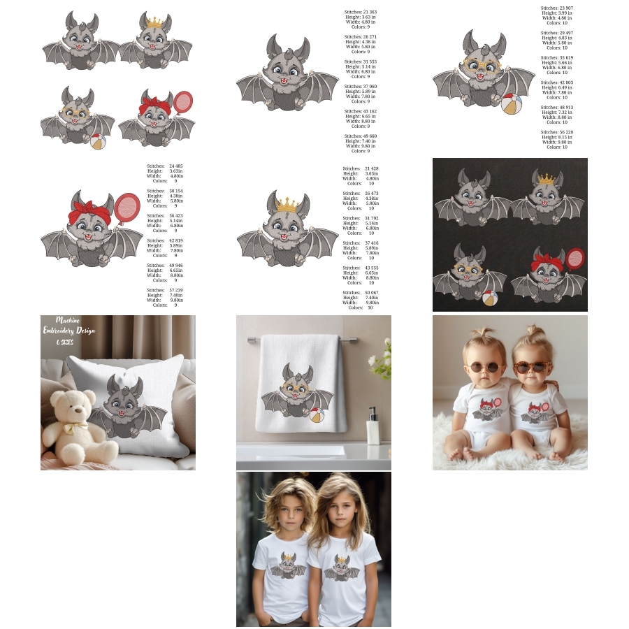 Set of 4 Cartoon Gray Bat Cute Baby King