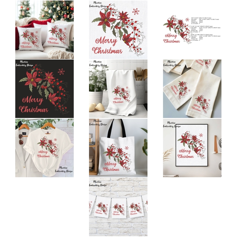 Merry Christmas Poinsettia for Pillows