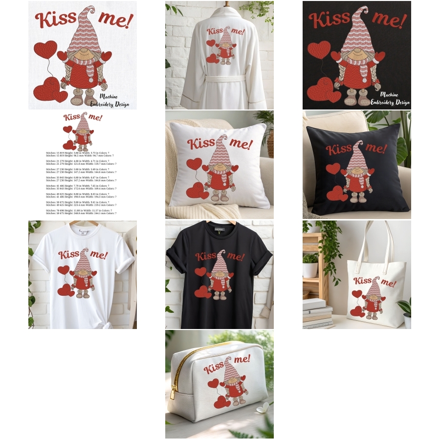 Valentine Cute gnome and heart baloons