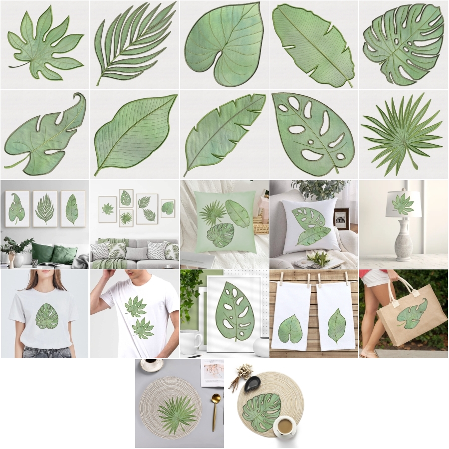 Stylish Tropical Leaves Applique