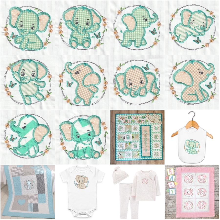 Adorable Baby Elephant Applique