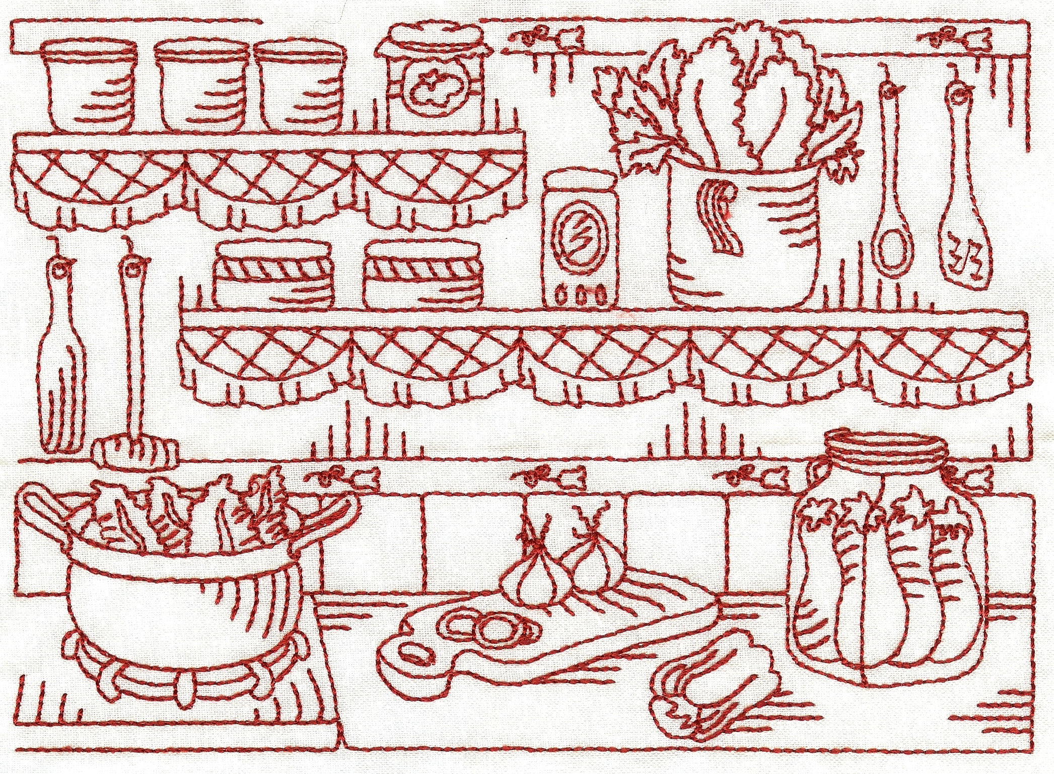 kitchen redwork machine embroidery design