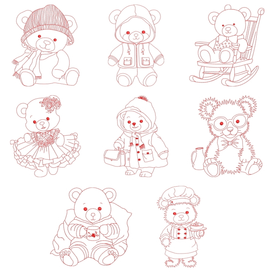 Redwork Teddy Bears 1