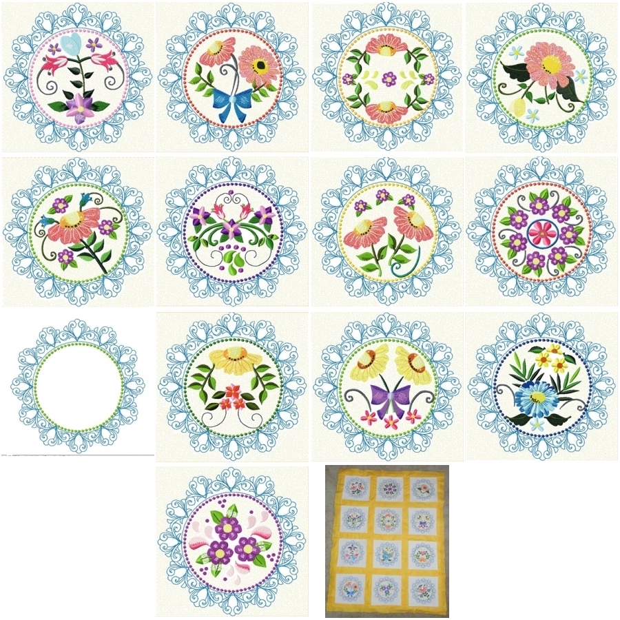 Circle of Flowers Quilt as you go 