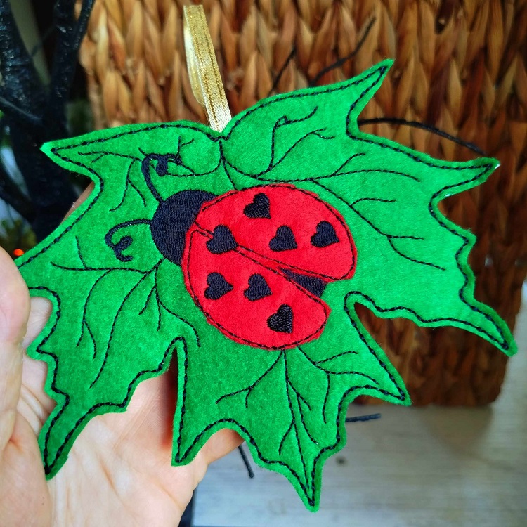 ITH Ladybug Leaf Felt Ornament