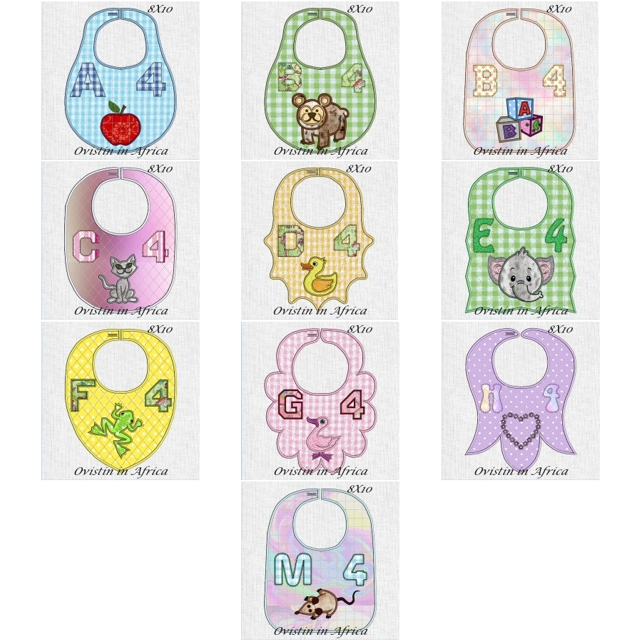 Alphabet Applique Bibs.