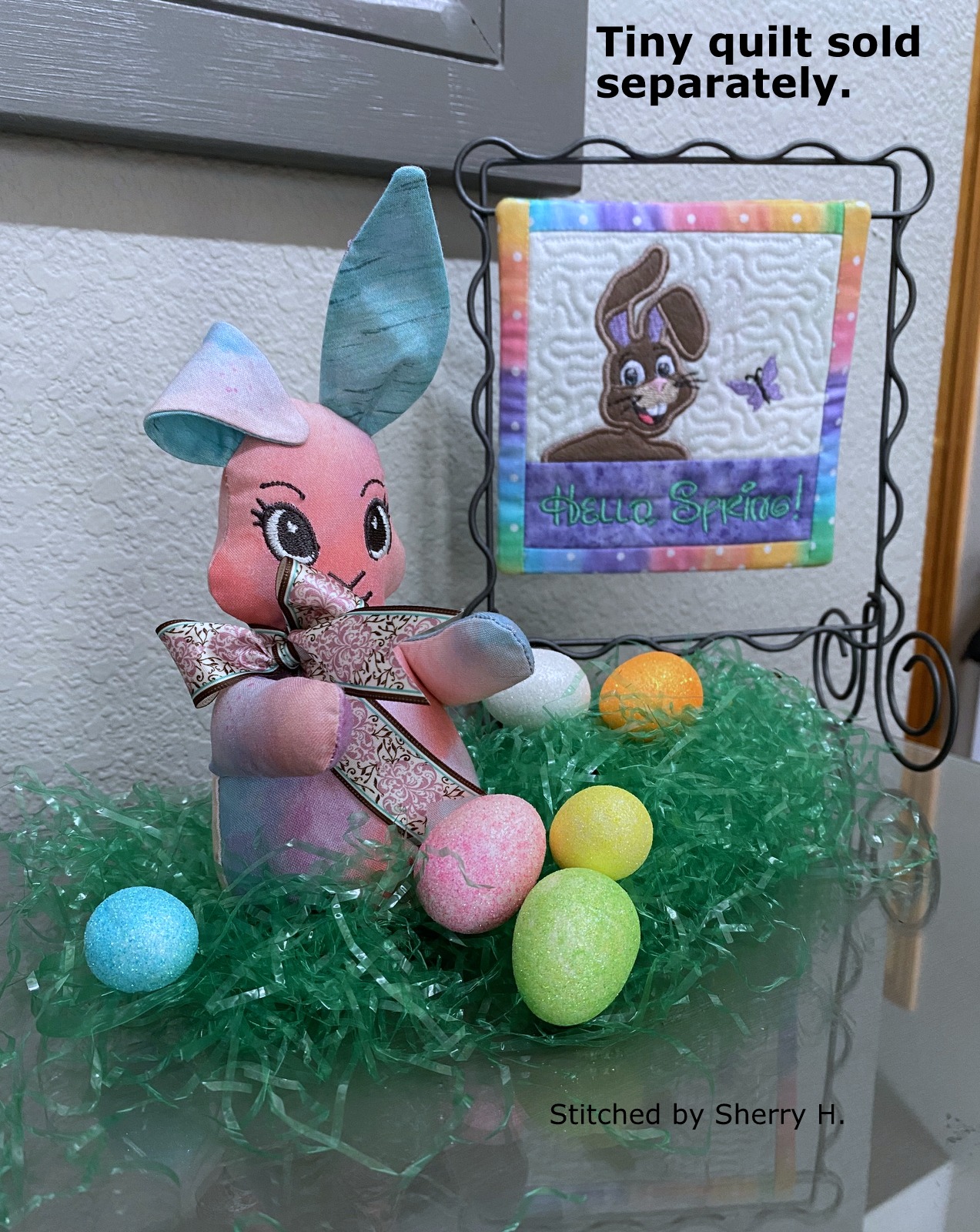 easter bunny and eggs with miniquilt