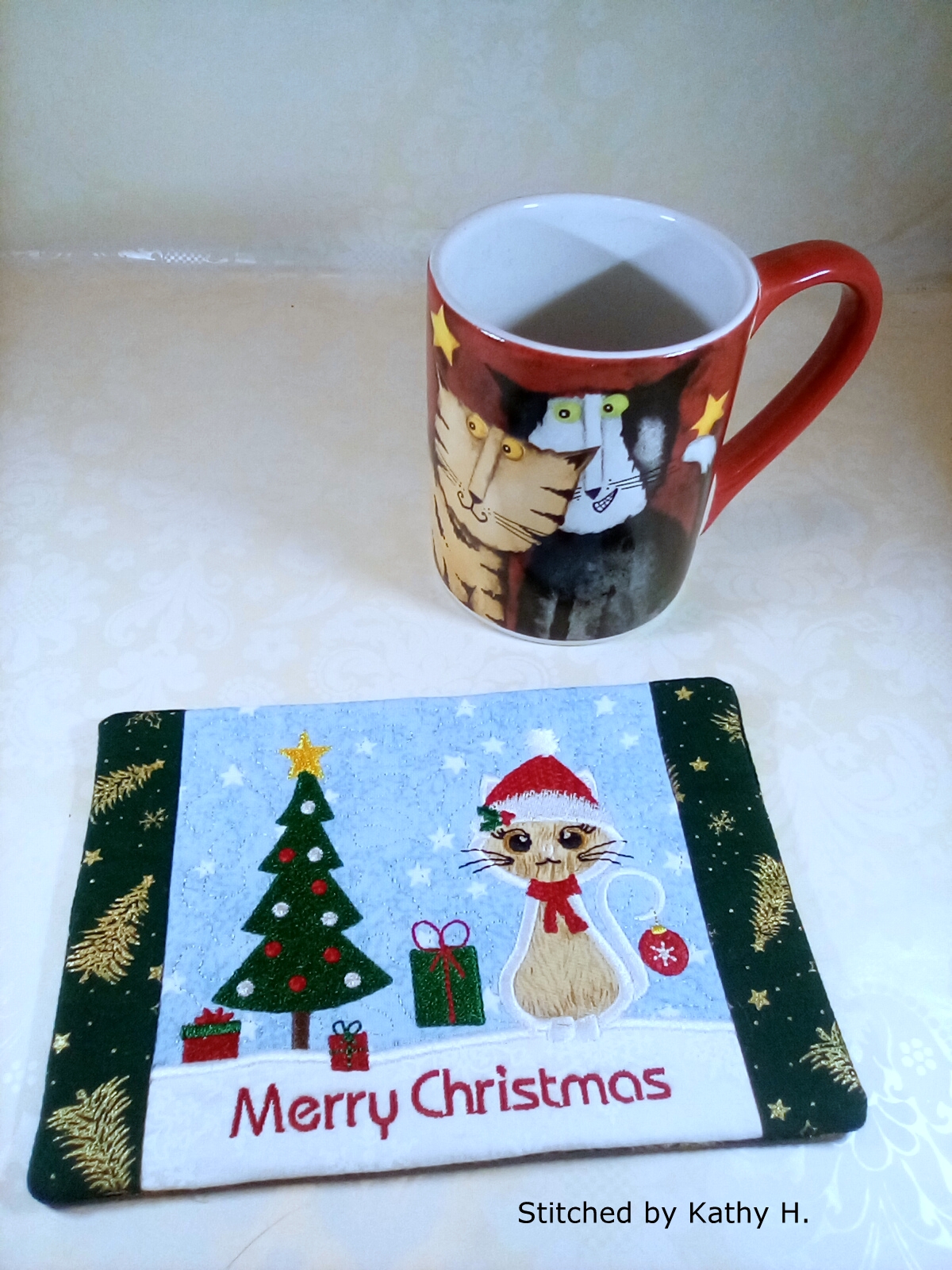 Cat Christmas Mug Rug-8