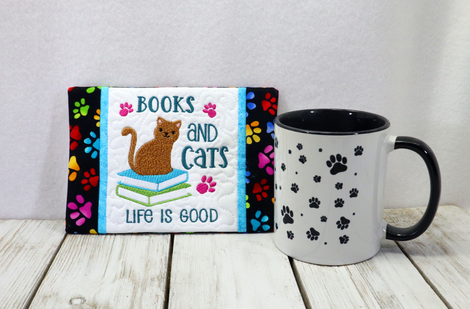 Books and Cats Mug Rug-5