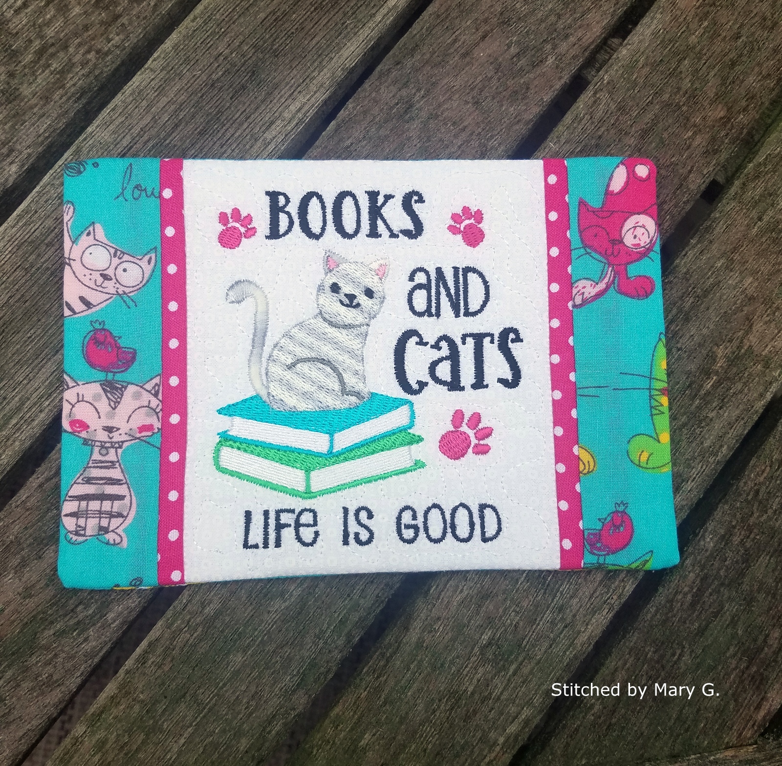 Books and Cats Mug Rug-6