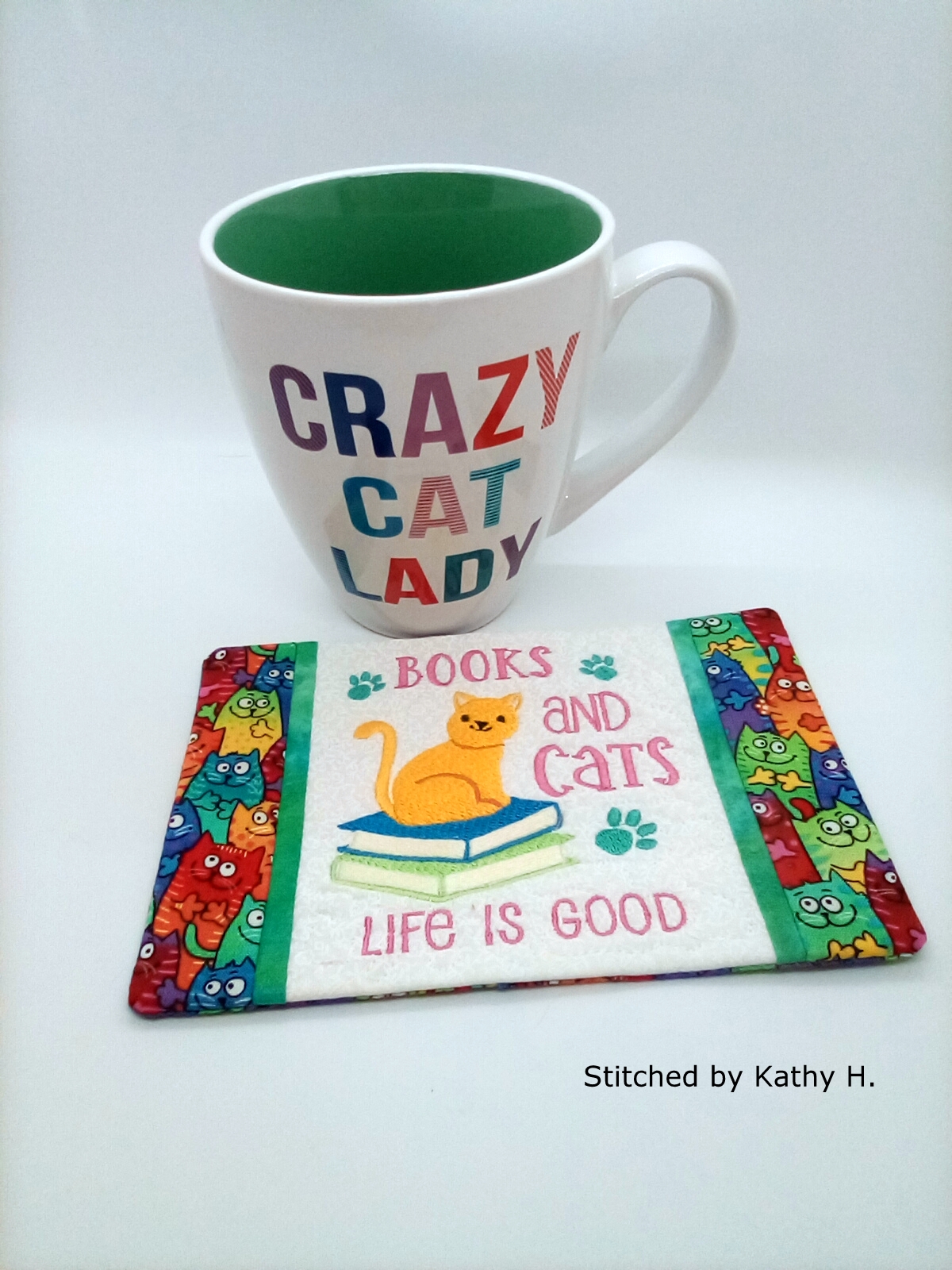 Books and Cats Mug Rug-9