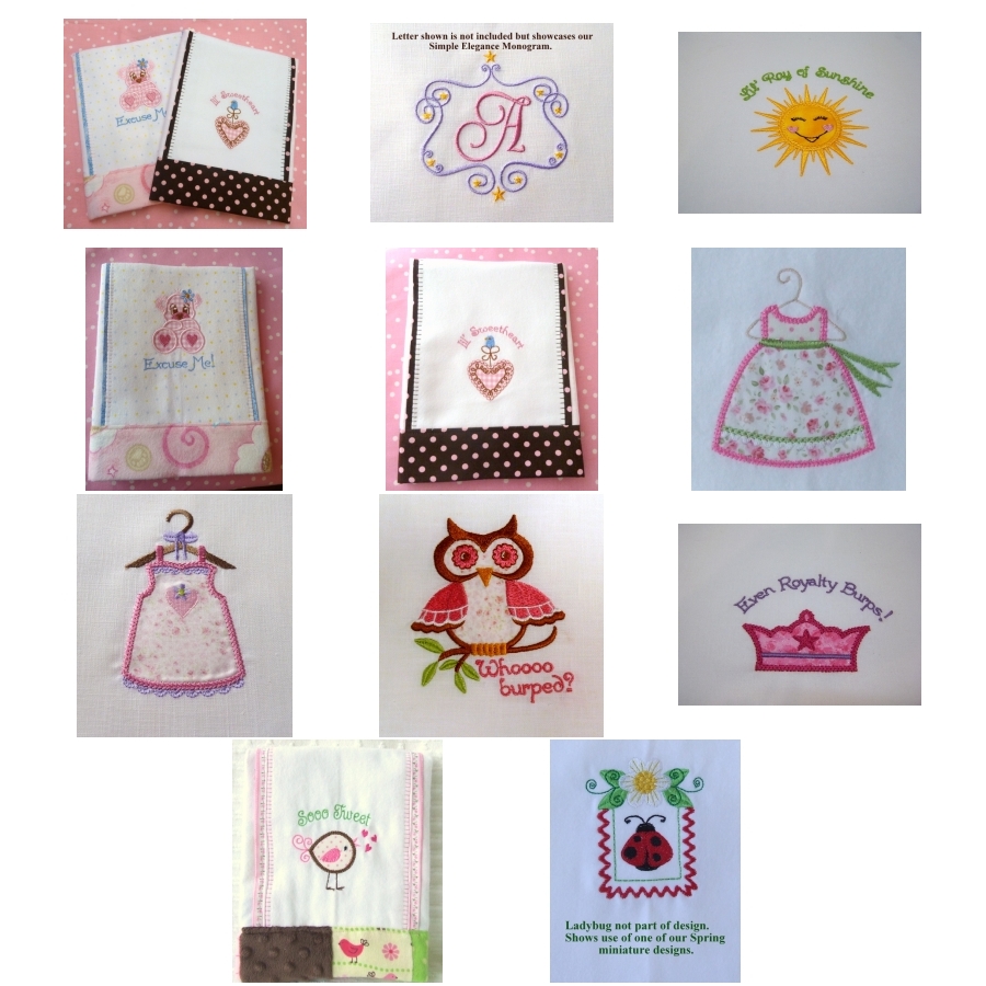 Designs for Bibs and Burp Pads (Girl)