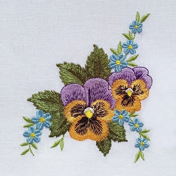 pansy pansies flower floral basket fan applique blossom spring