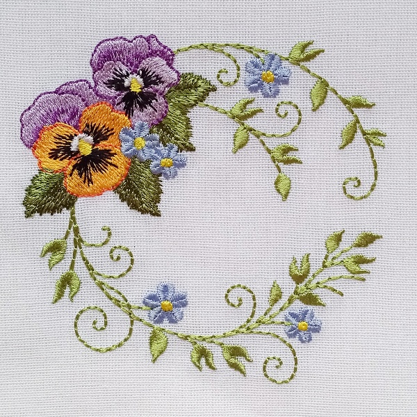 pansy pansies flower floral basket fan applique blossom spring