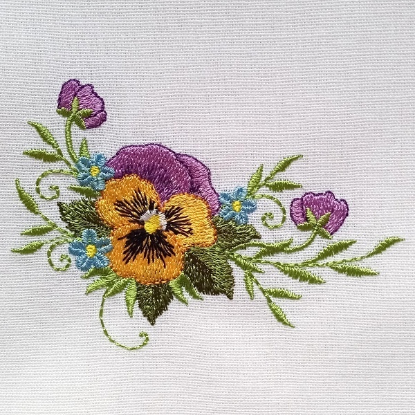 pansy pansies flower floral basket fan applique blossom spring