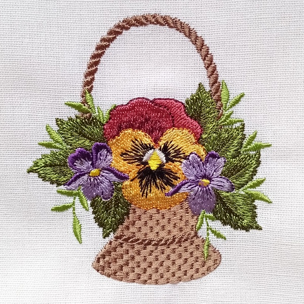 pansy pansies flower floral basket fan applique blossom spring